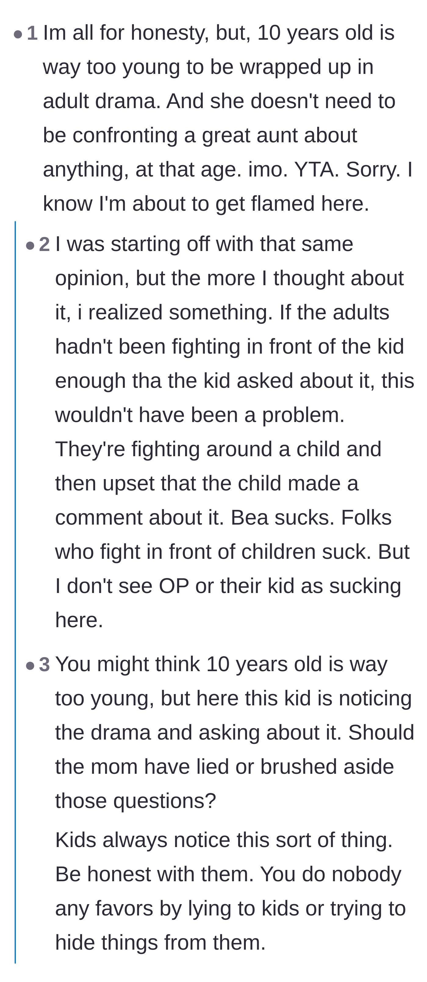 A debate on whether answering a child's direct questions about a family fight is better than brushing them off.