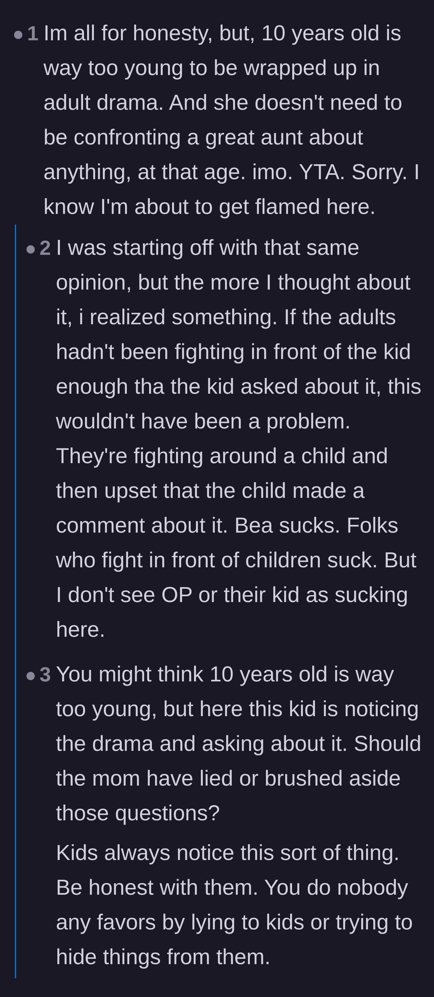 A debate on whether answering a child's direct questions about a family fight is better than brushing them off.