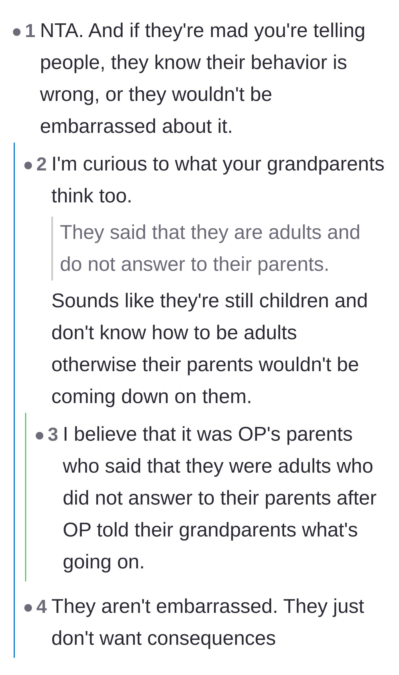 Comment thread 2 - A thread pointing out that the parents are only angry about being exposed because they rely on the grandparents for their own financial help.