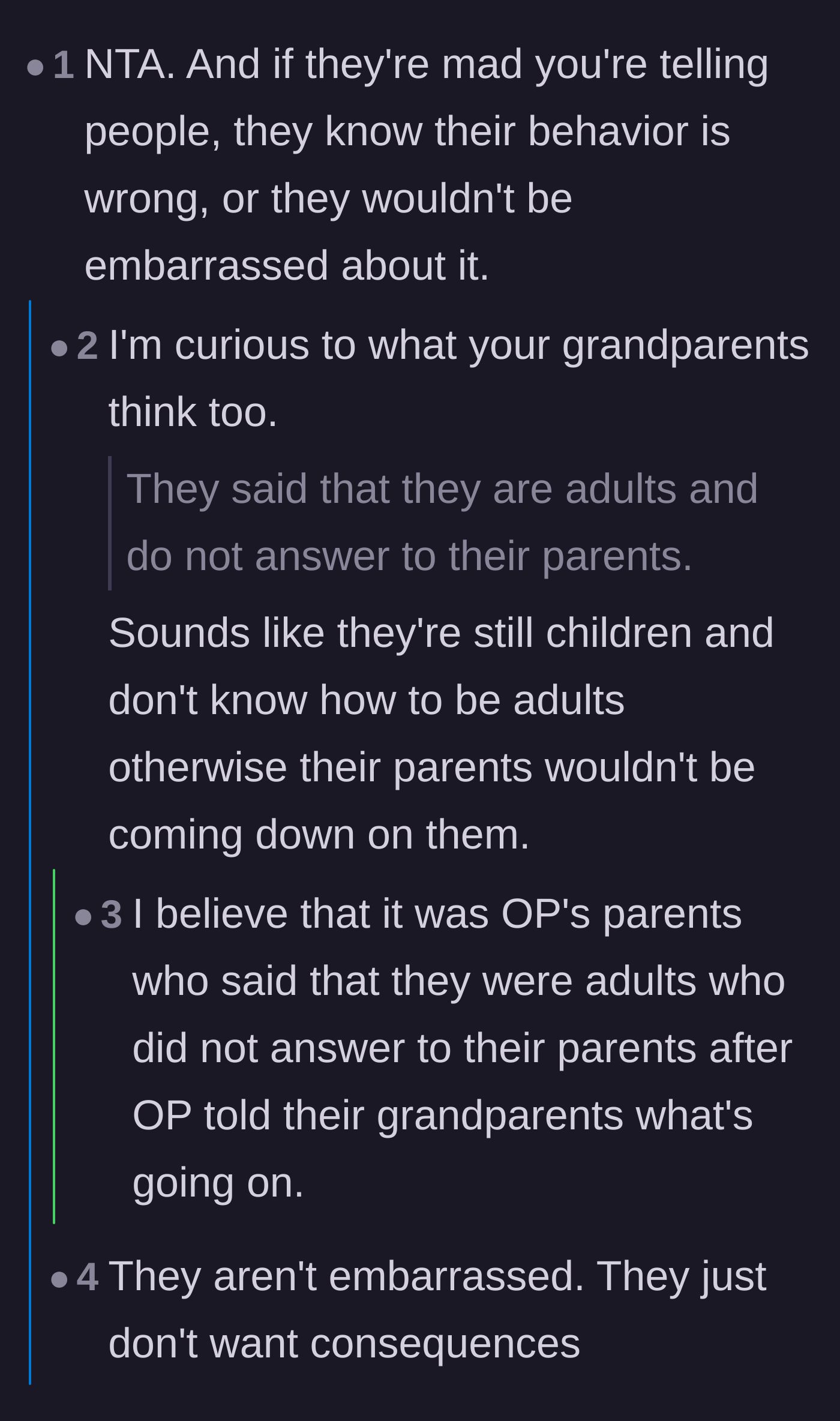 Comment thread 2 - A thread pointing out that the parents are only angry about being exposed because they rely on the grandparents for their own financial help.