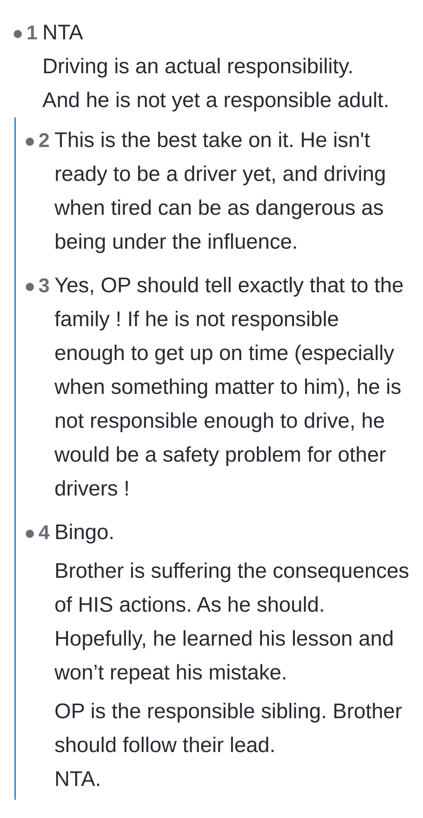 Comment thread 1 - A serious discussion about the severe dangers of driving a vehicle while completely exhausted.