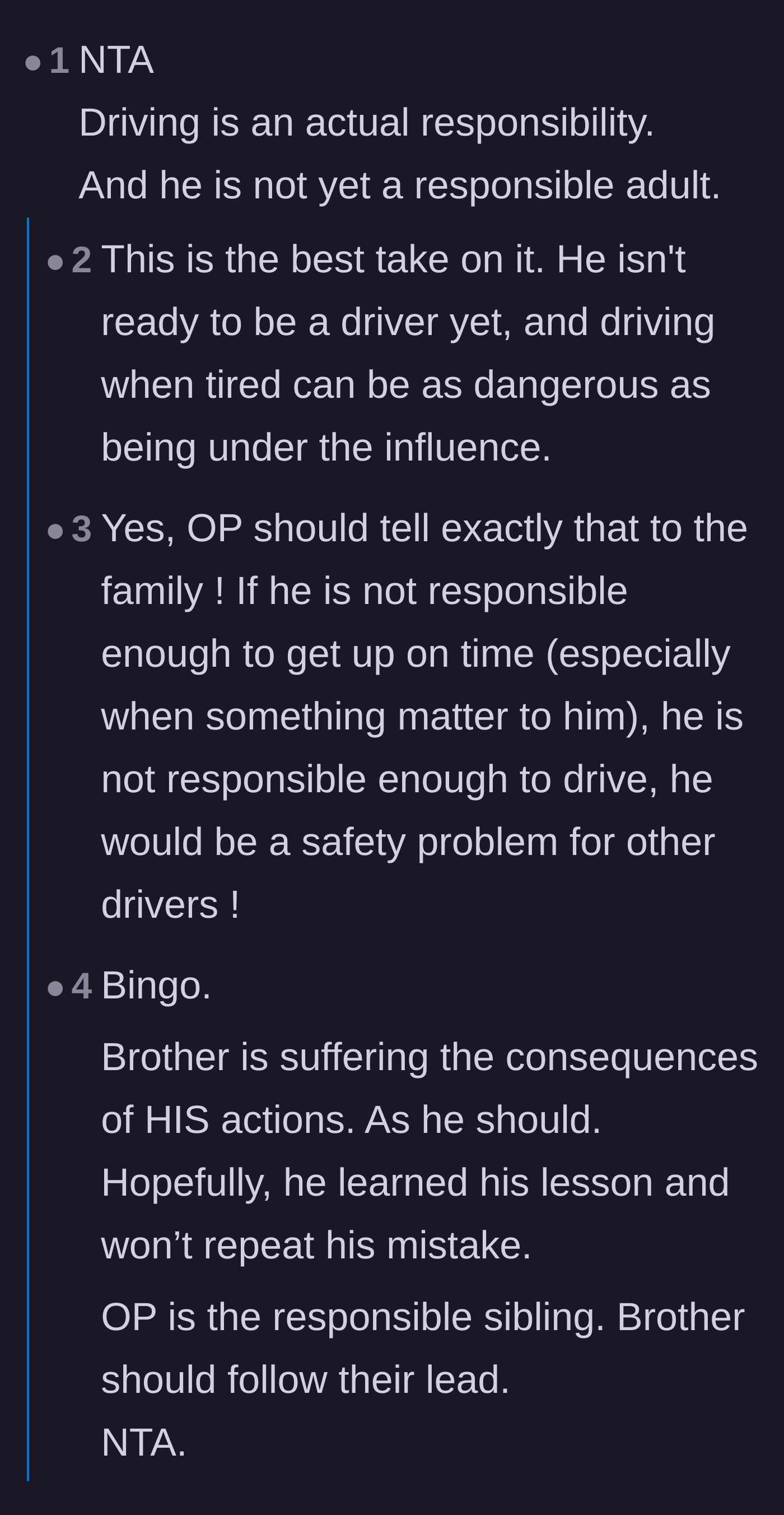Comment thread 1 - A serious discussion about the severe dangers of driving a vehicle while completely exhausted.