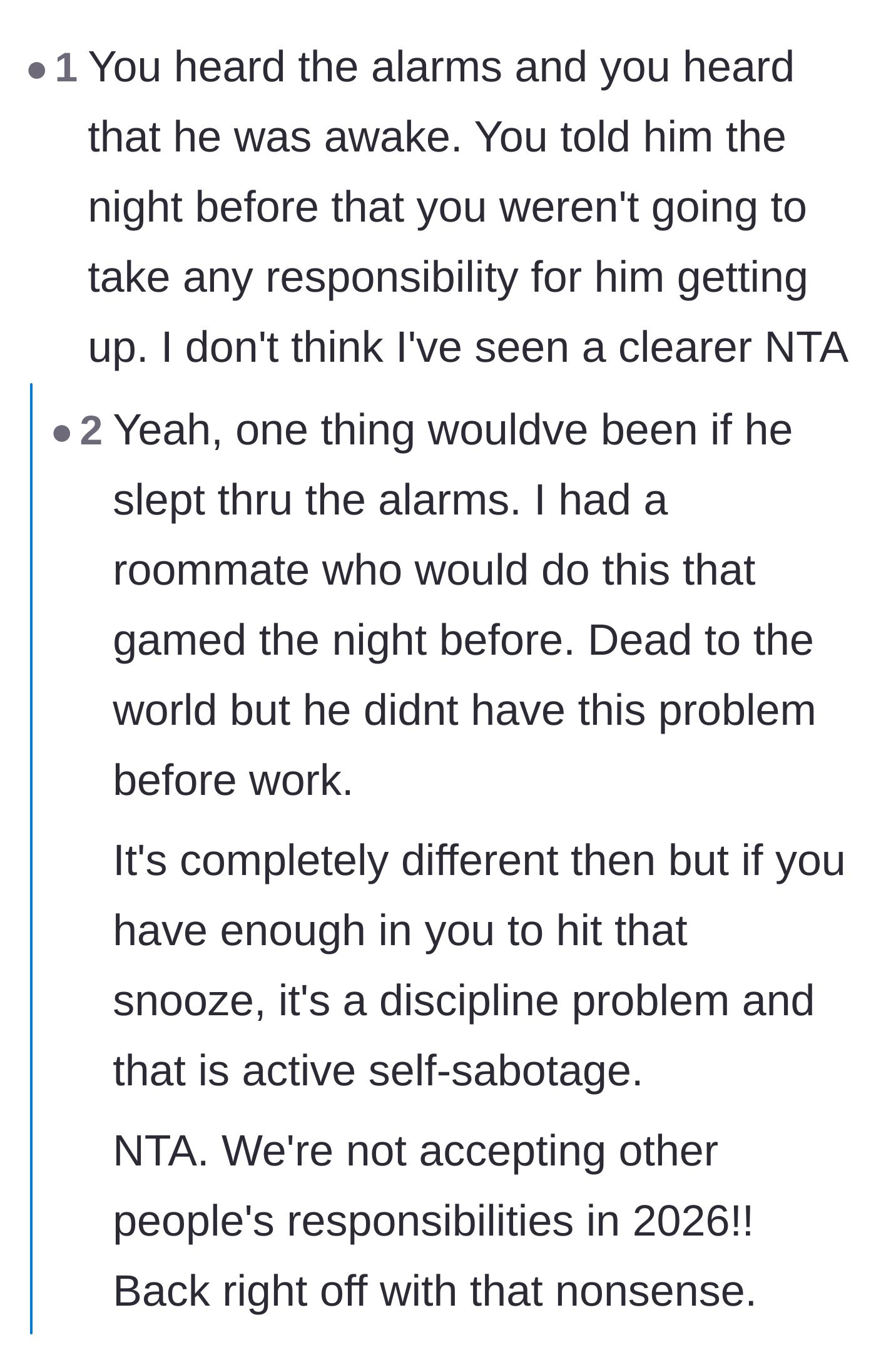 Comment thread 6 - Agreement that warning the brother the night before definitively clears the main character of any guilt.