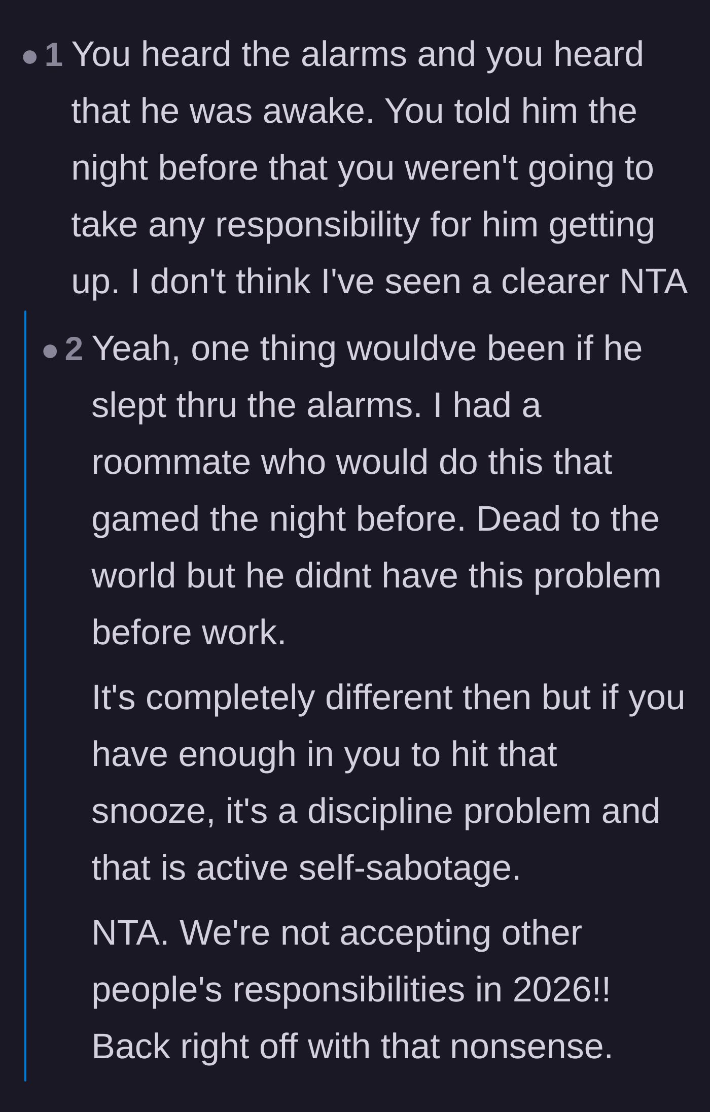 Comment thread 6 - Agreement that warning the brother the night before definitively clears the main character of any guilt.
