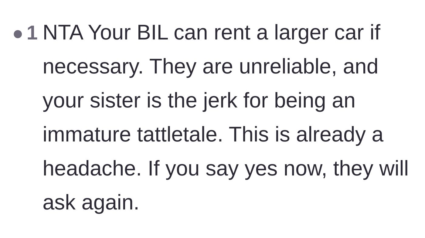 Comment thread 6 - Advice suggesting the brother-in-law rent a hardware store van instead of bothering the student.