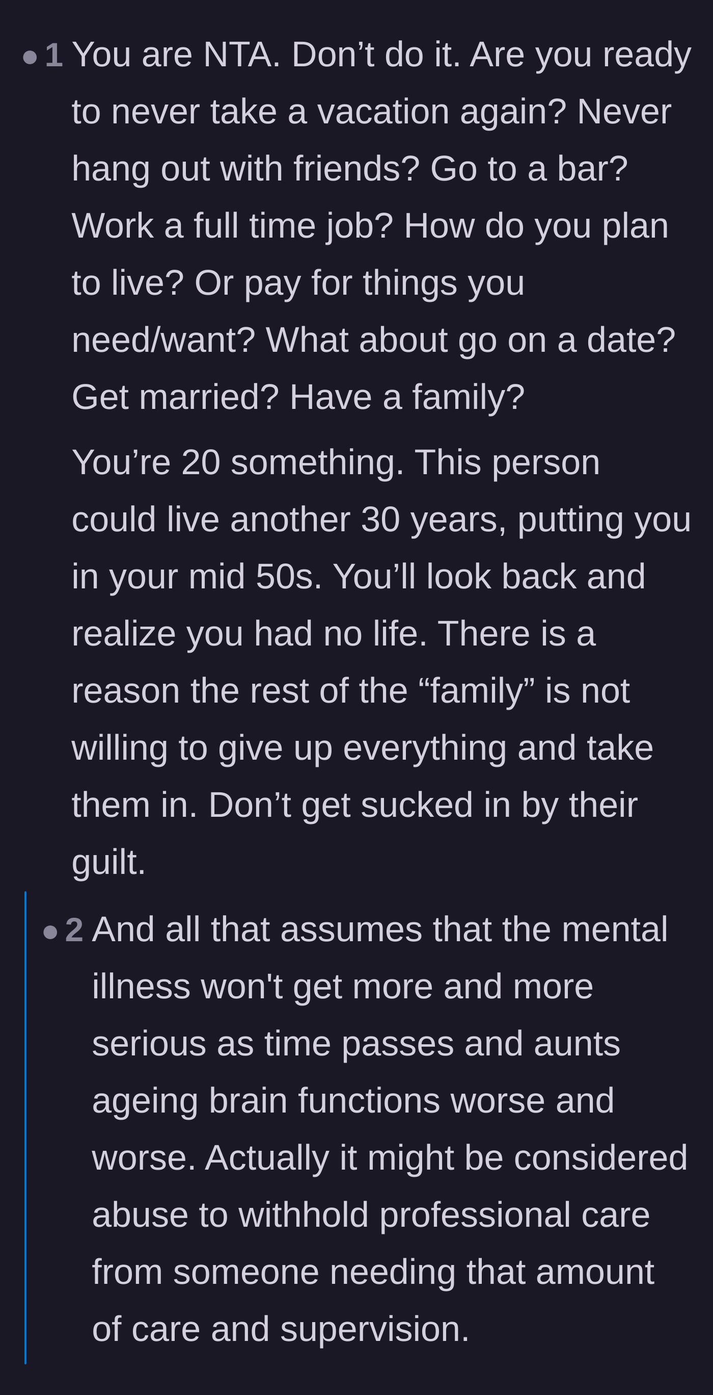 Comment thread 5 - Users detailing the massive loss of life experiences and potential medical negligence of taking in the relative.