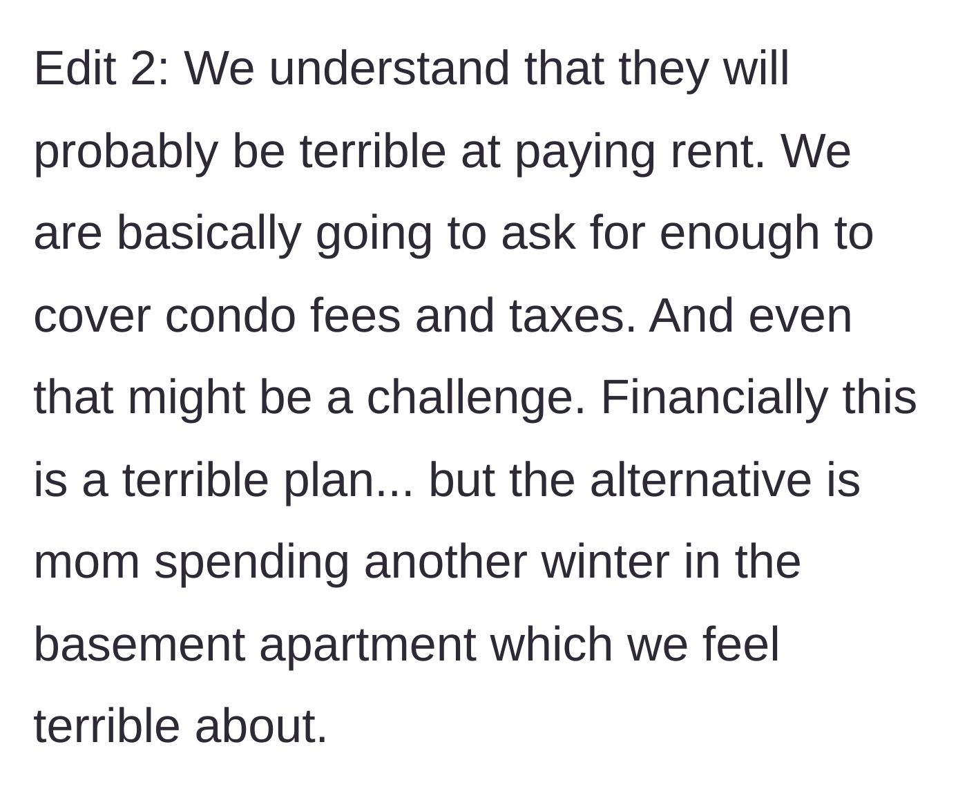 Story part 8 - A budget spreadsheet showing a heavily subsidized, loss-making rent arrangement.