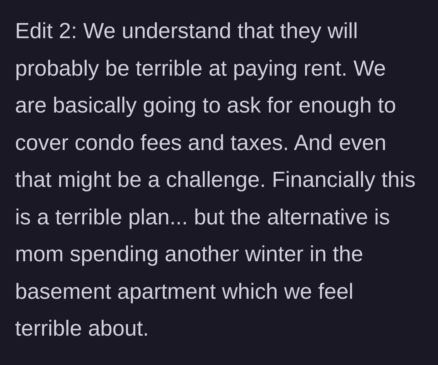 Story part 8 - A budget spreadsheet showing a heavily subsidized, loss-making rent arrangement.
