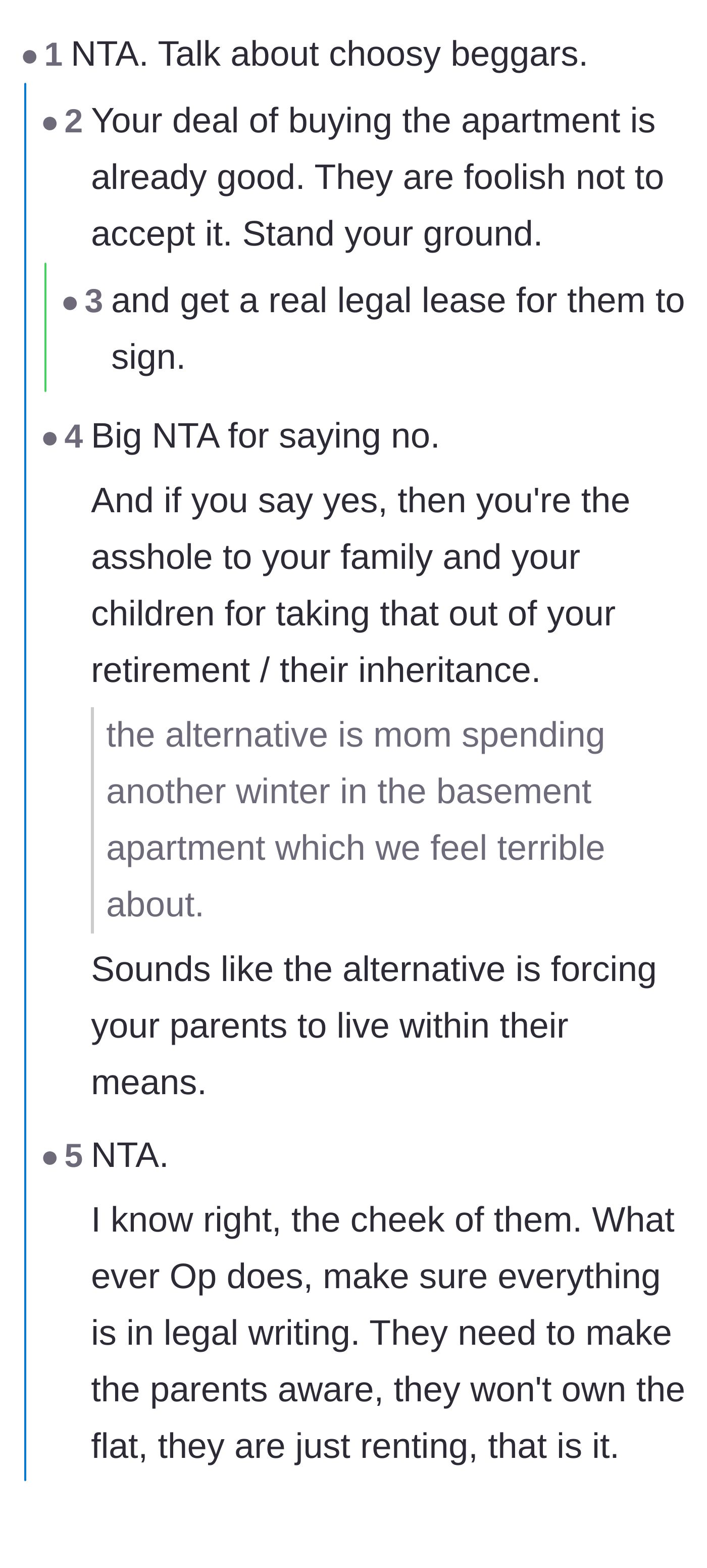 Comment thread 1 - Readers discussing the necessity of a rock-solid lease and advising the author to withdraw the generous offer entirely.