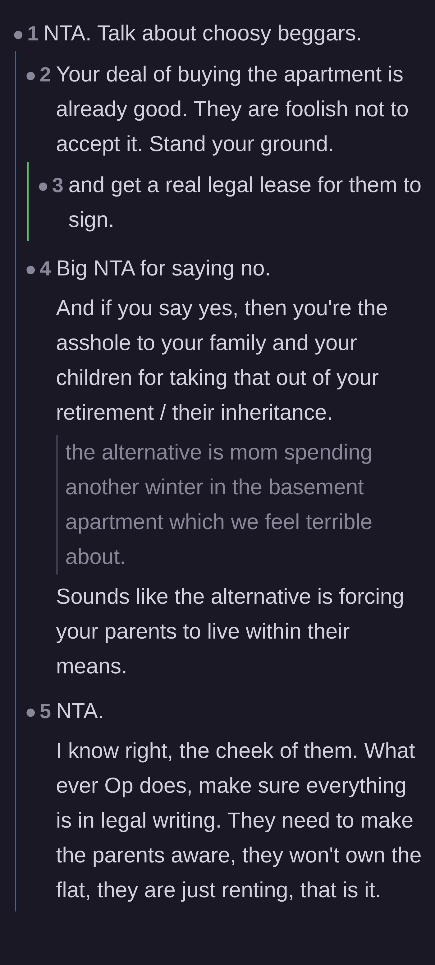 Comment thread 1 - Readers discussing the necessity of a rock-solid lease and advising the author to withdraw the generous offer entirely.
