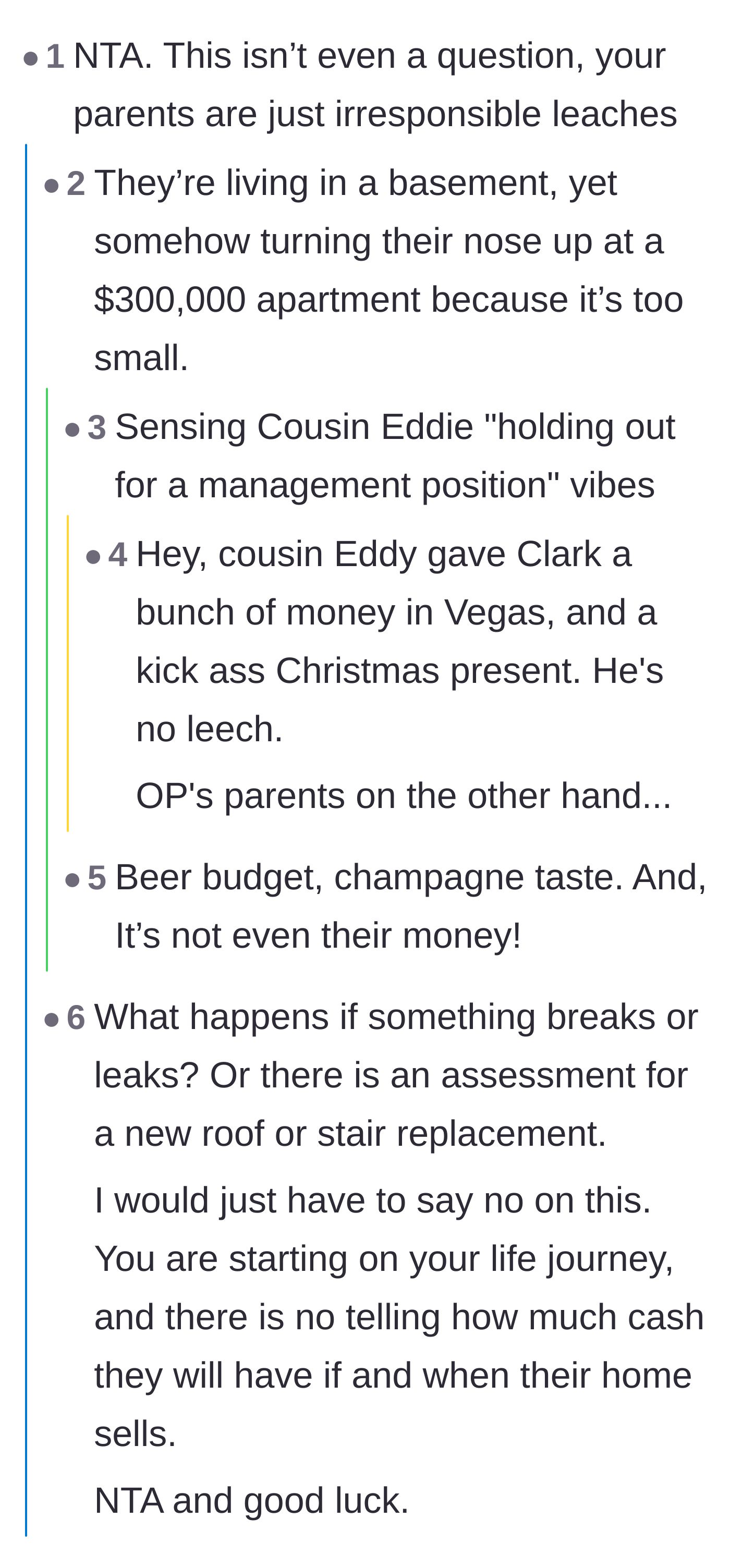 Comment thread 2 - A thread comparing the parents to Cousin Eddie and mocking their sudden champagne tastes on a beer budget.
