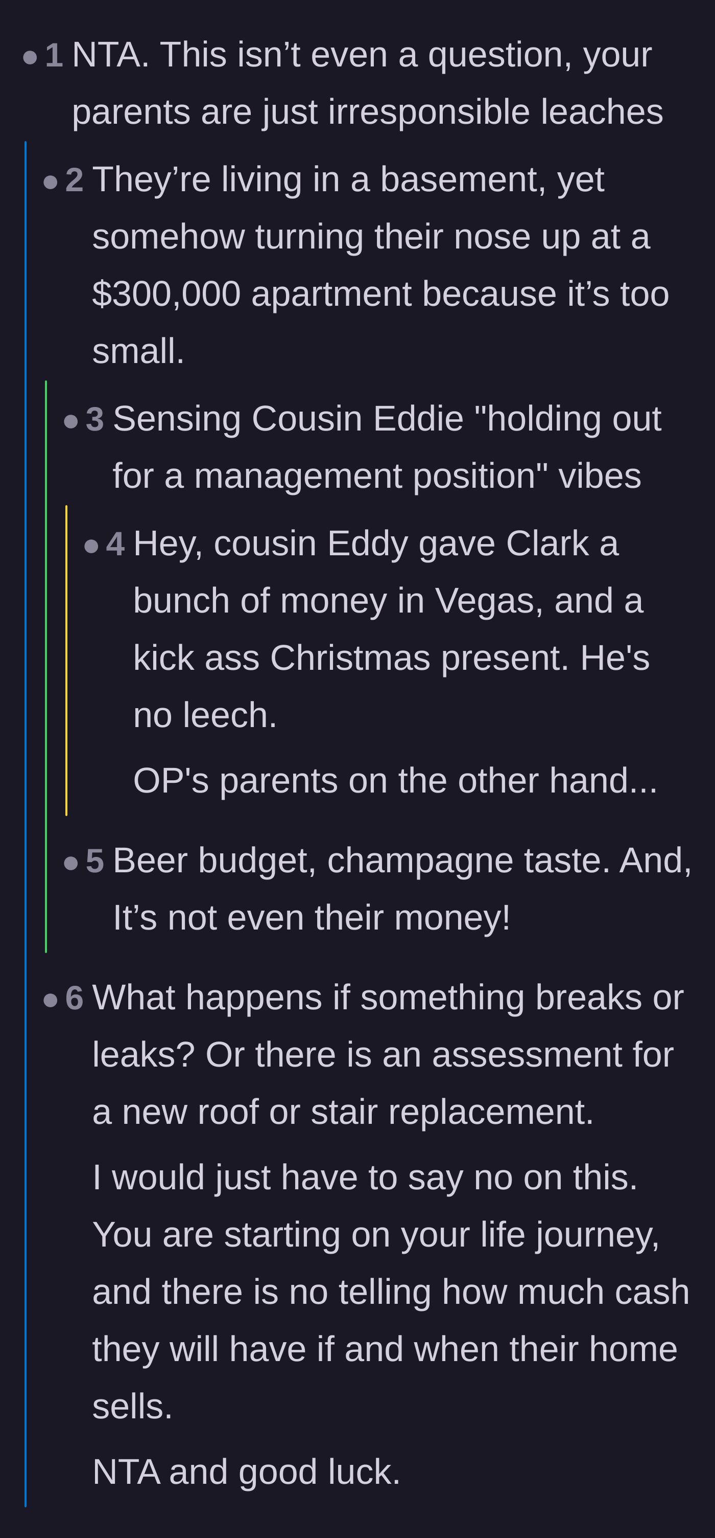 Comment thread 2 - A thread comparing the parents to Cousin Eddie and mocking their sudden champagne tastes on a beer budget.