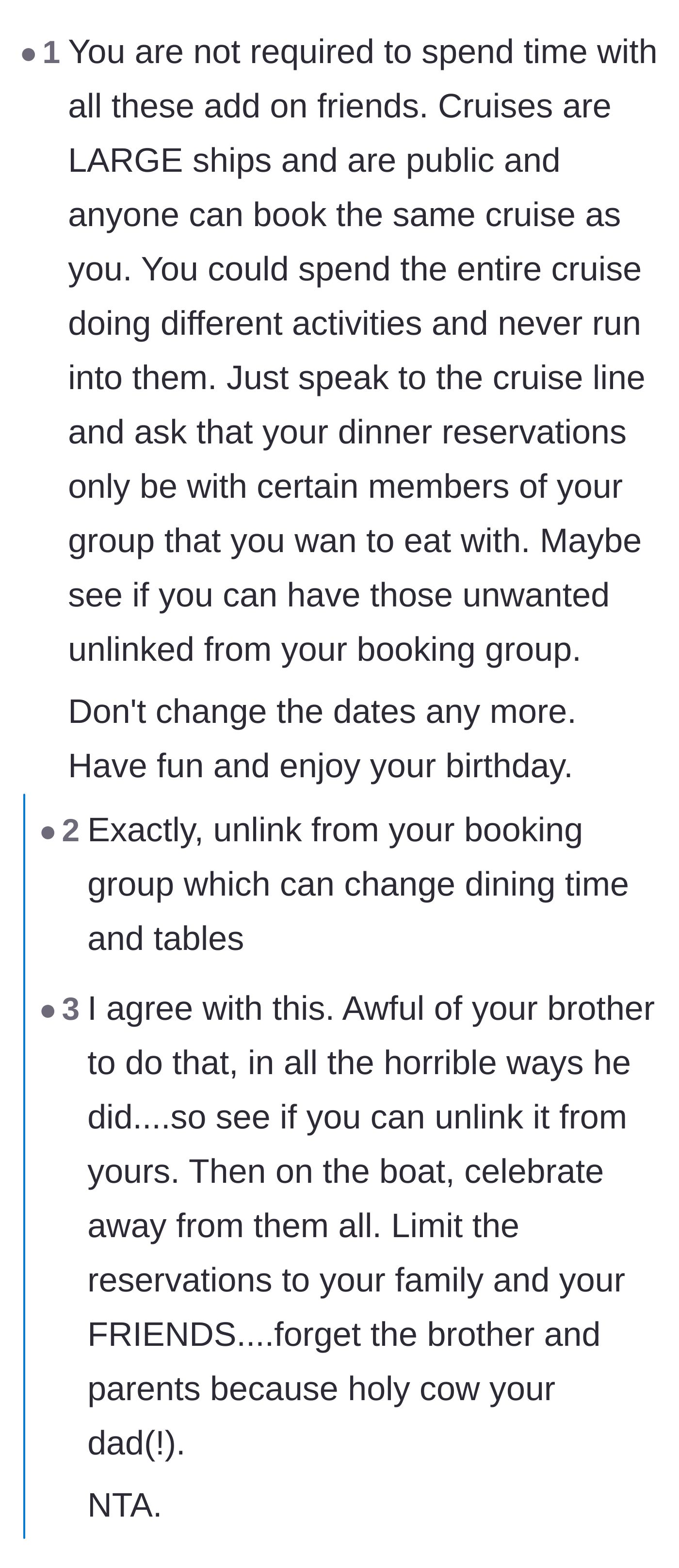 Comment thread 1 - Advice on how to unlink the reservations and ghost the brother on the ship