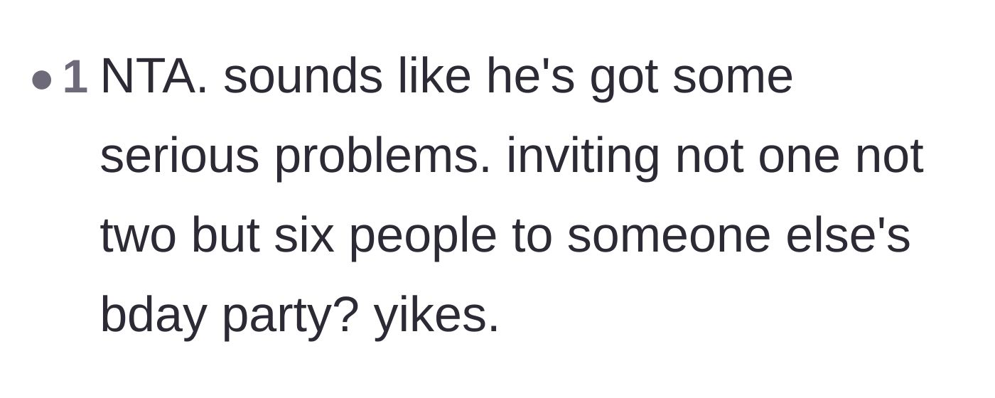 Comment thread 5 - Expressing shock at the sheer number of uninvited guests the brother tried to bring