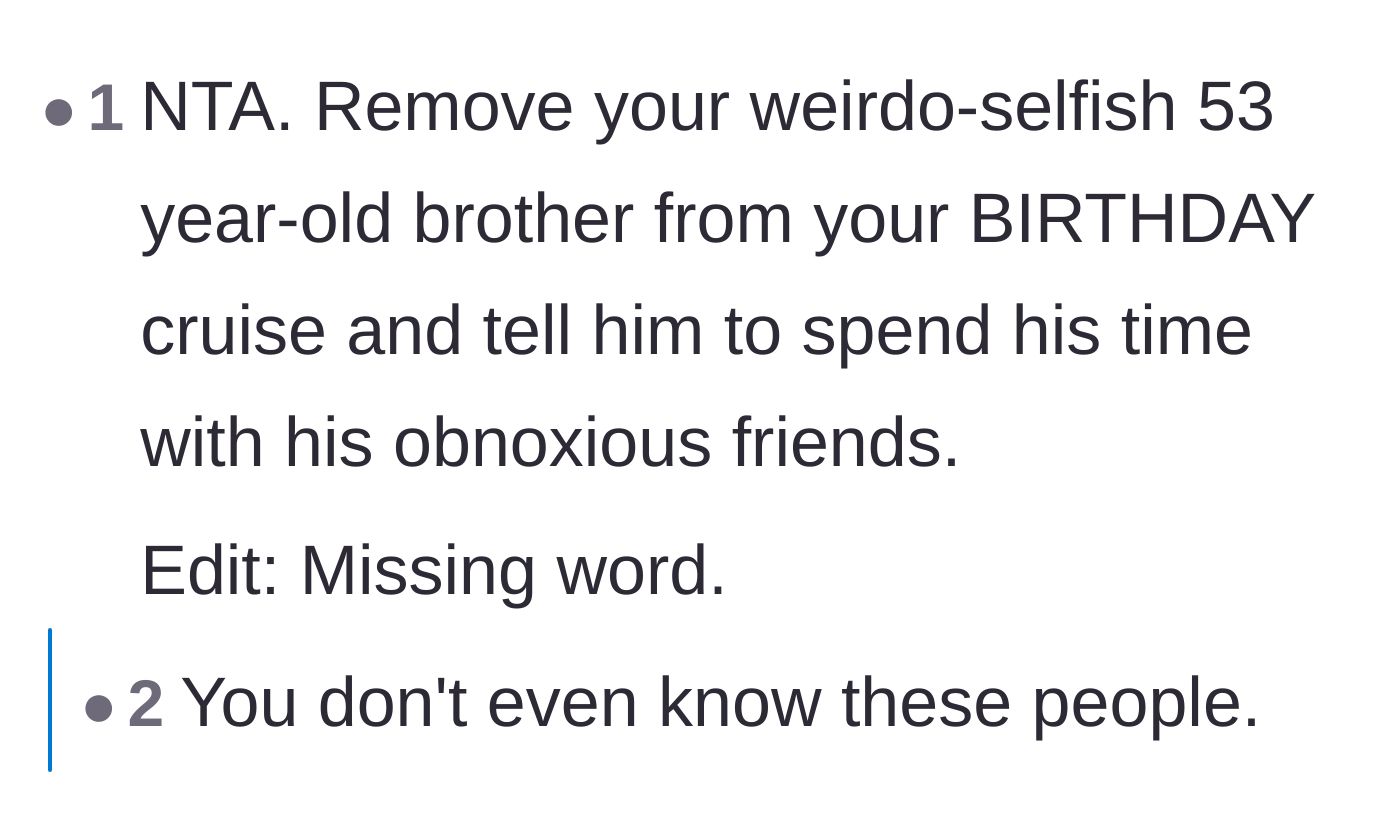 Comment thread 6 - A direct call to completely remove the selfish older brother from the cruise