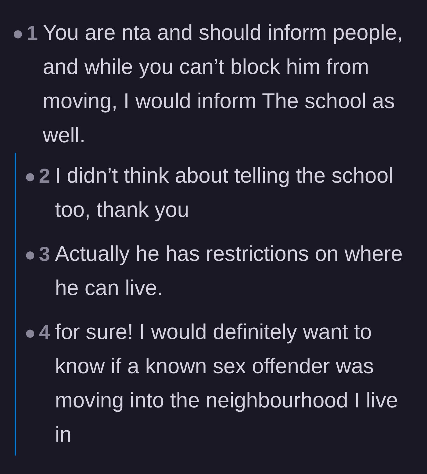 Comment thread 1 - Commenters discuss the logistics of parole restrictions and the tragic psychology behind a mother's refusal to see her son's crimes.