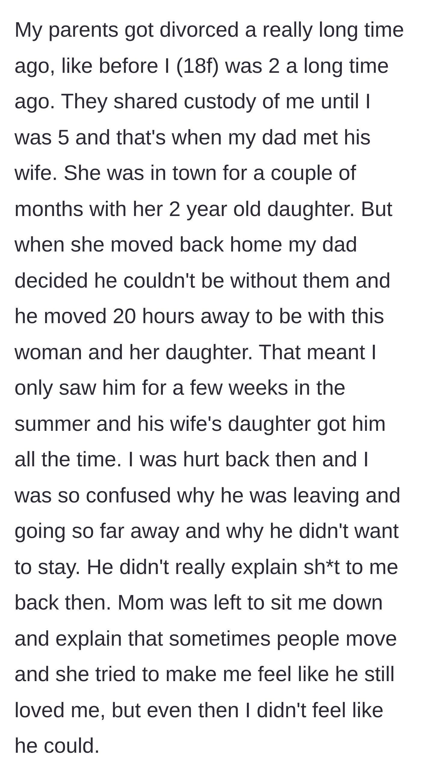 Story part 1 - A little girl waving goodbye as her father packs his bags to move 20 hours away.