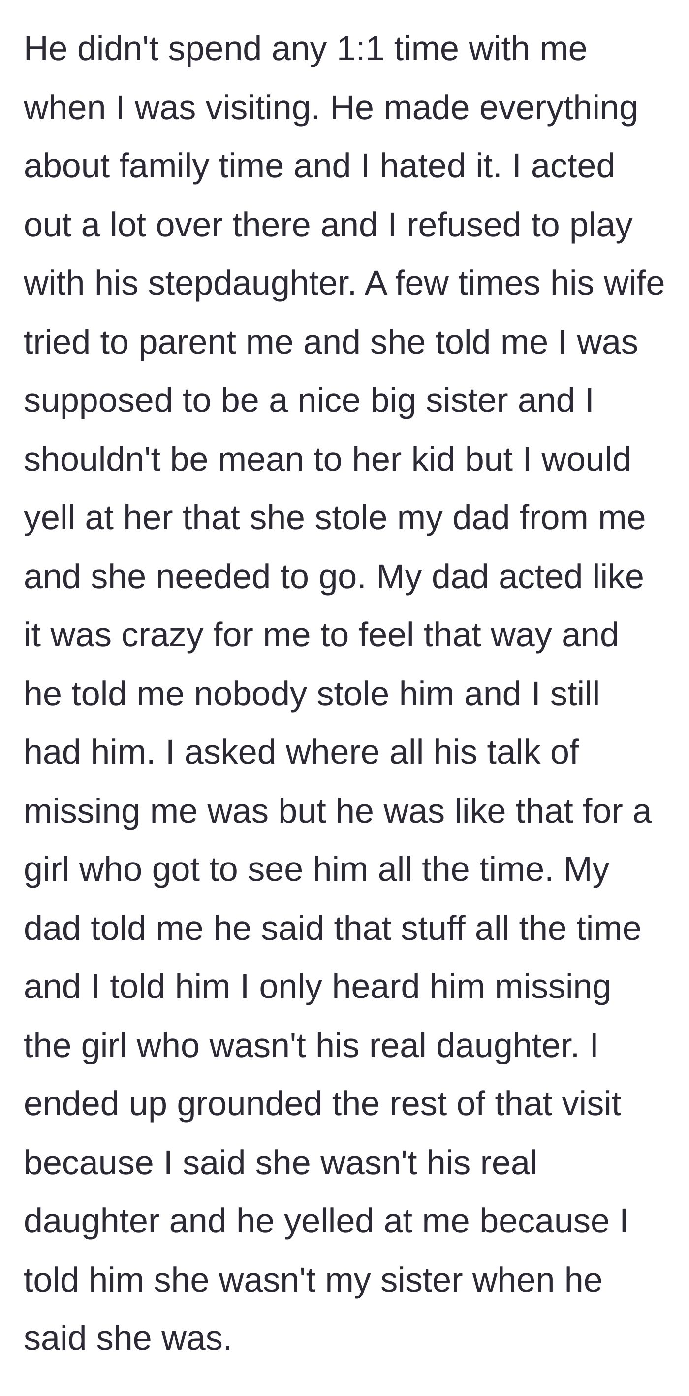 Story part 3 - A frustrated child yelling at her stepmother while her father scolds her.