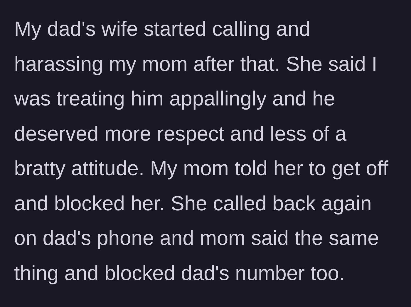 Story part 8 - A protective mother blocking phone numbers on her cell phone after receiving harassing calls.