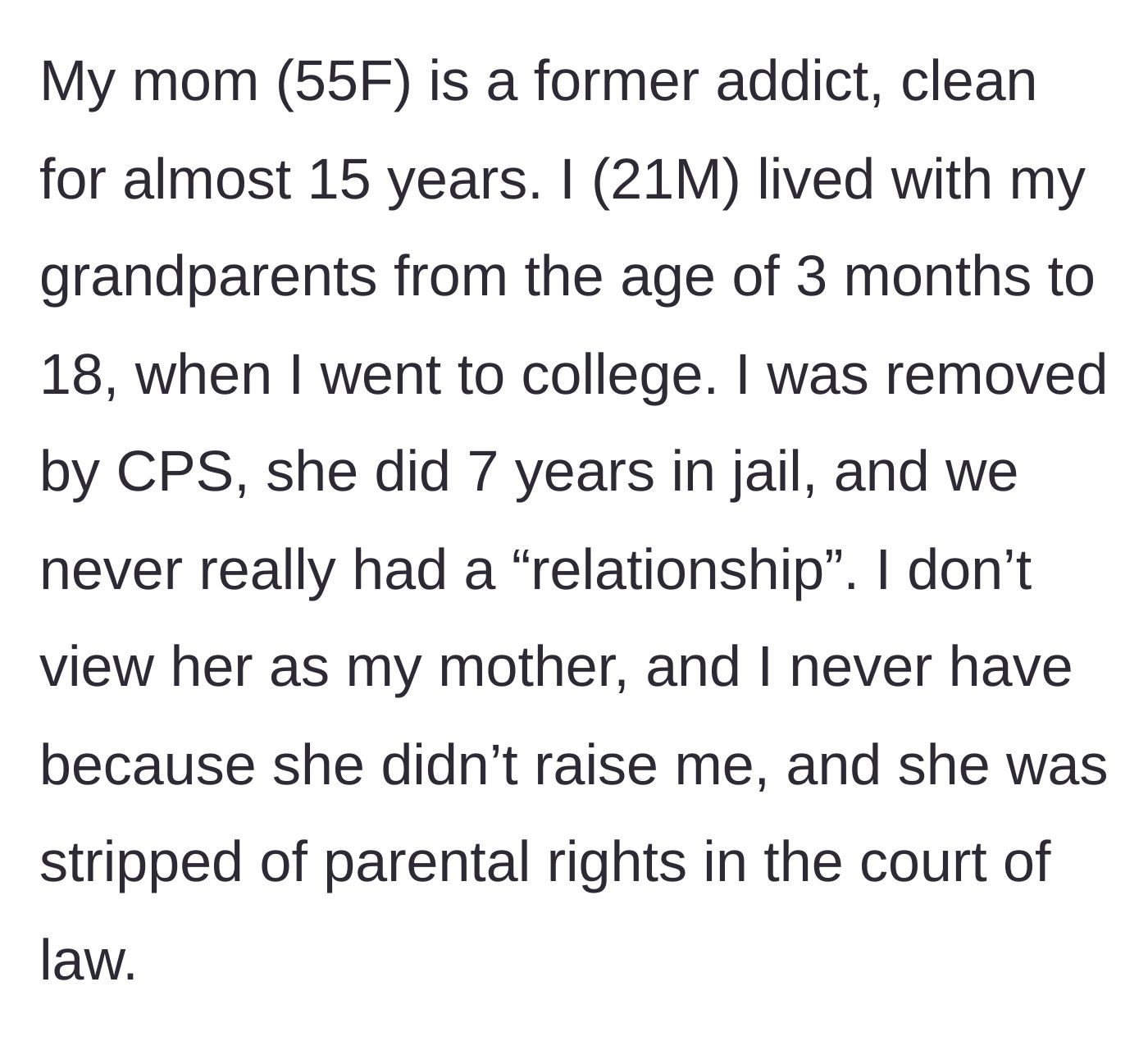 Story part 1 - The author explains being removed by CPS at three months old while his mother went to prison.