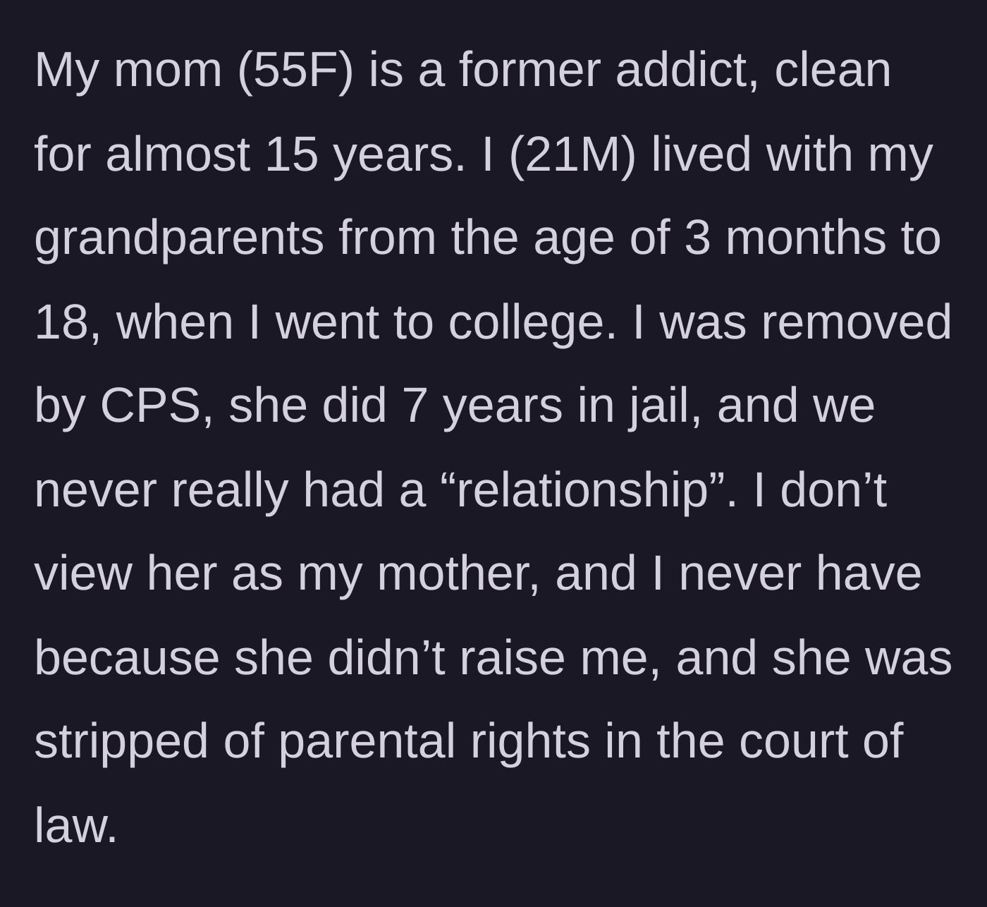 Story part 1 - The author explains being removed by CPS at three months old while his mother went to prison.