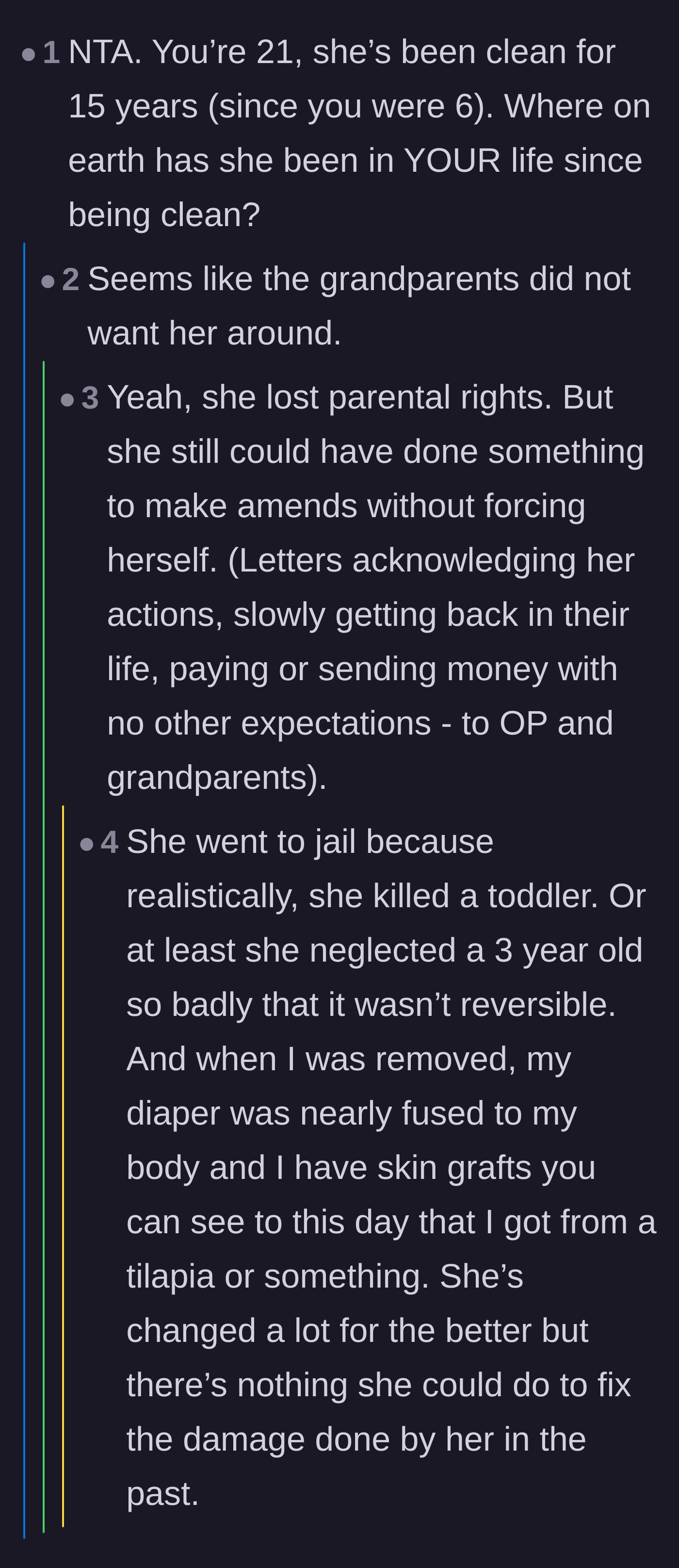 Comment thread 6 - The heartbreaking revelation from the author detailing the severe physical abuse and tragic neglect he suffered as a baby.