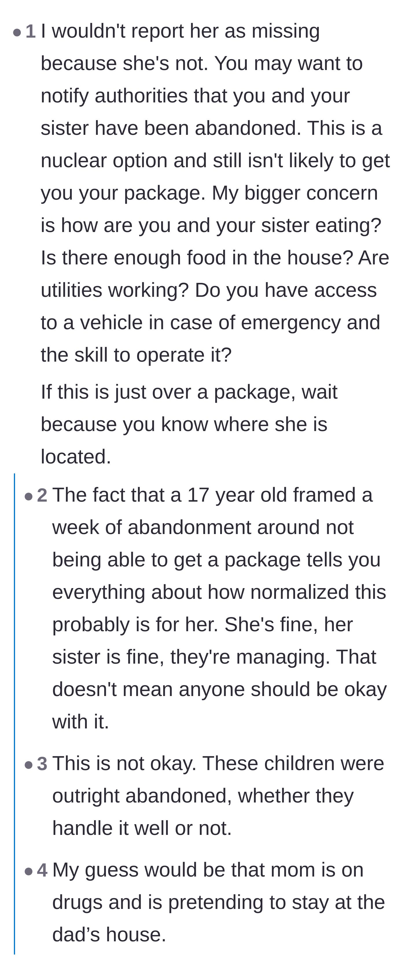 Comment thread 3 - Comments analyzing how the teenager focusing on a package highlights how normalized her neglect has become.
