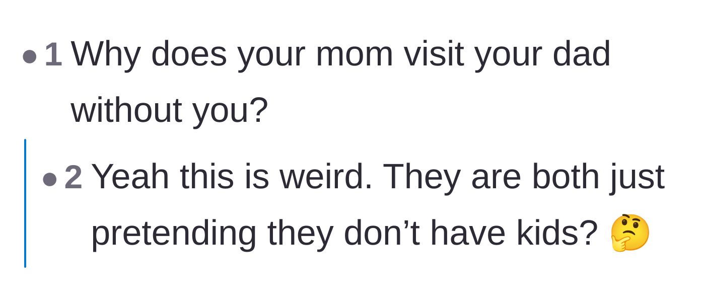 Comment thread 5 - Readers questioning why both parents are spending time together while ignoring their children.