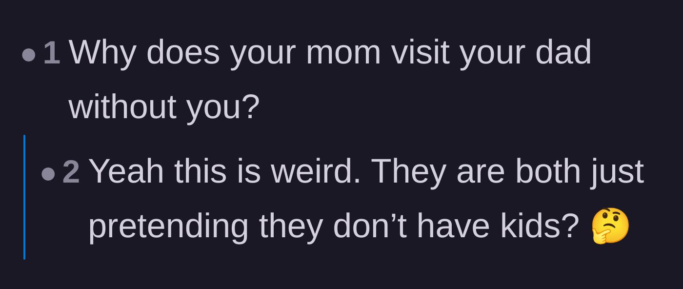 Comment thread 5 - Readers questioning why both parents are spending time together while ignoring their children.