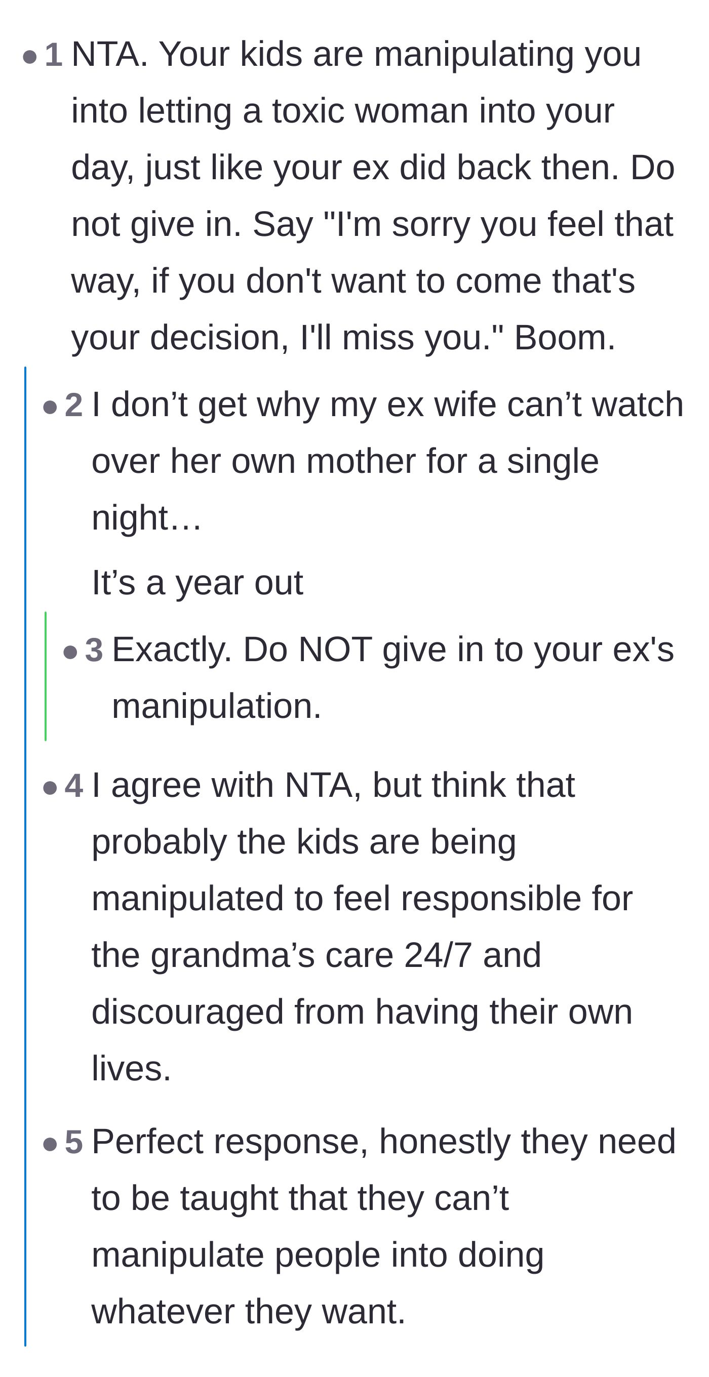 Comment thread 1 - Readers debating whether the adult children are brainwashed by their mother or if the dad is hiding his own faults.