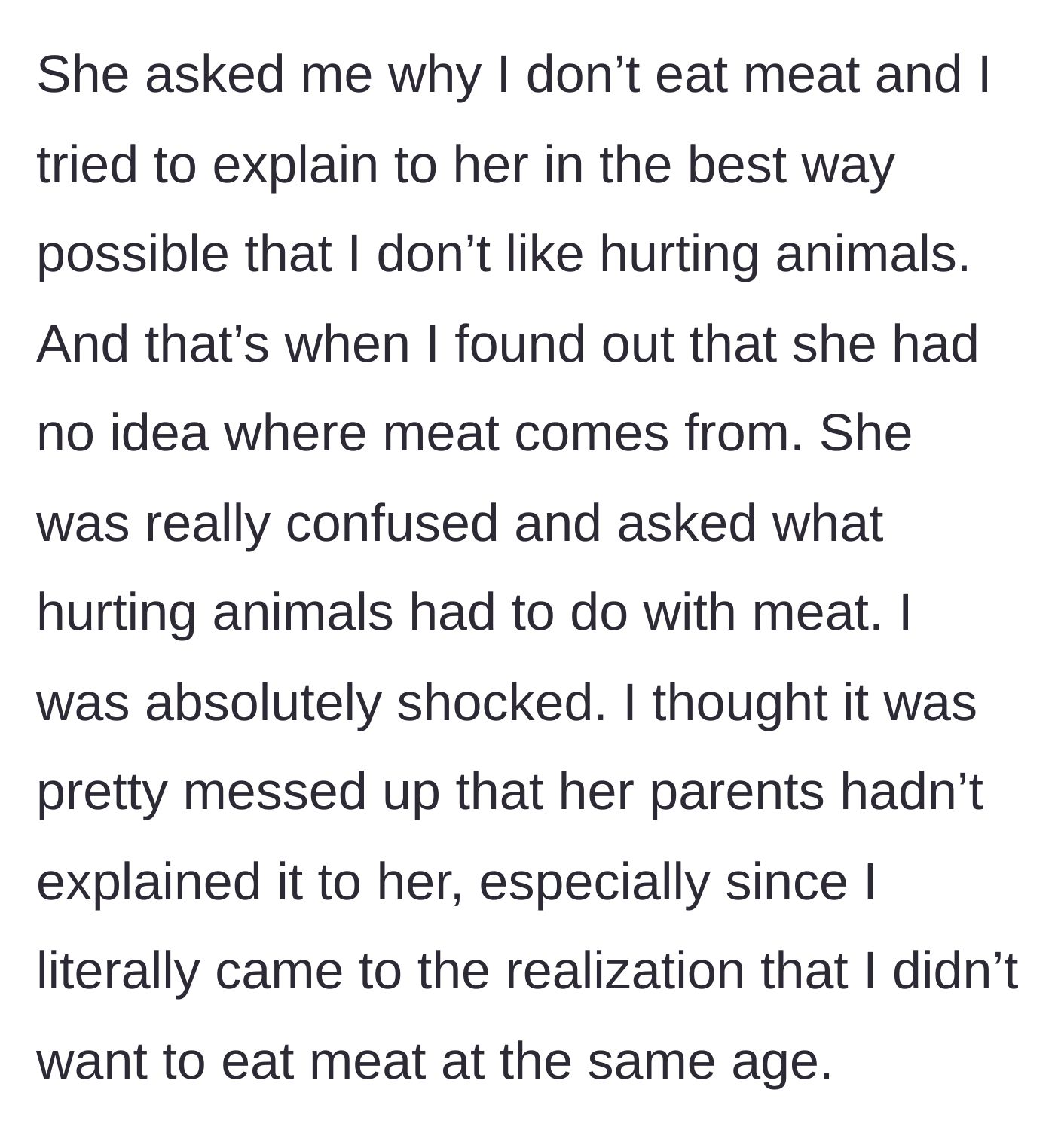 Story part 3 - The child realizes that eating meat involves hurting animals.