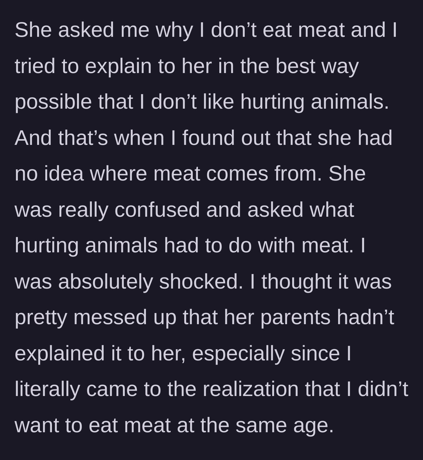 Story part 3 - The child realizes that eating meat involves hurting animals.