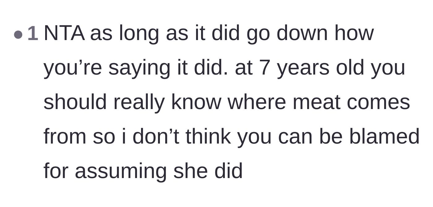Comment thread 2 - A straightforward agreement that a seven-year-old should already know where meat comes from.