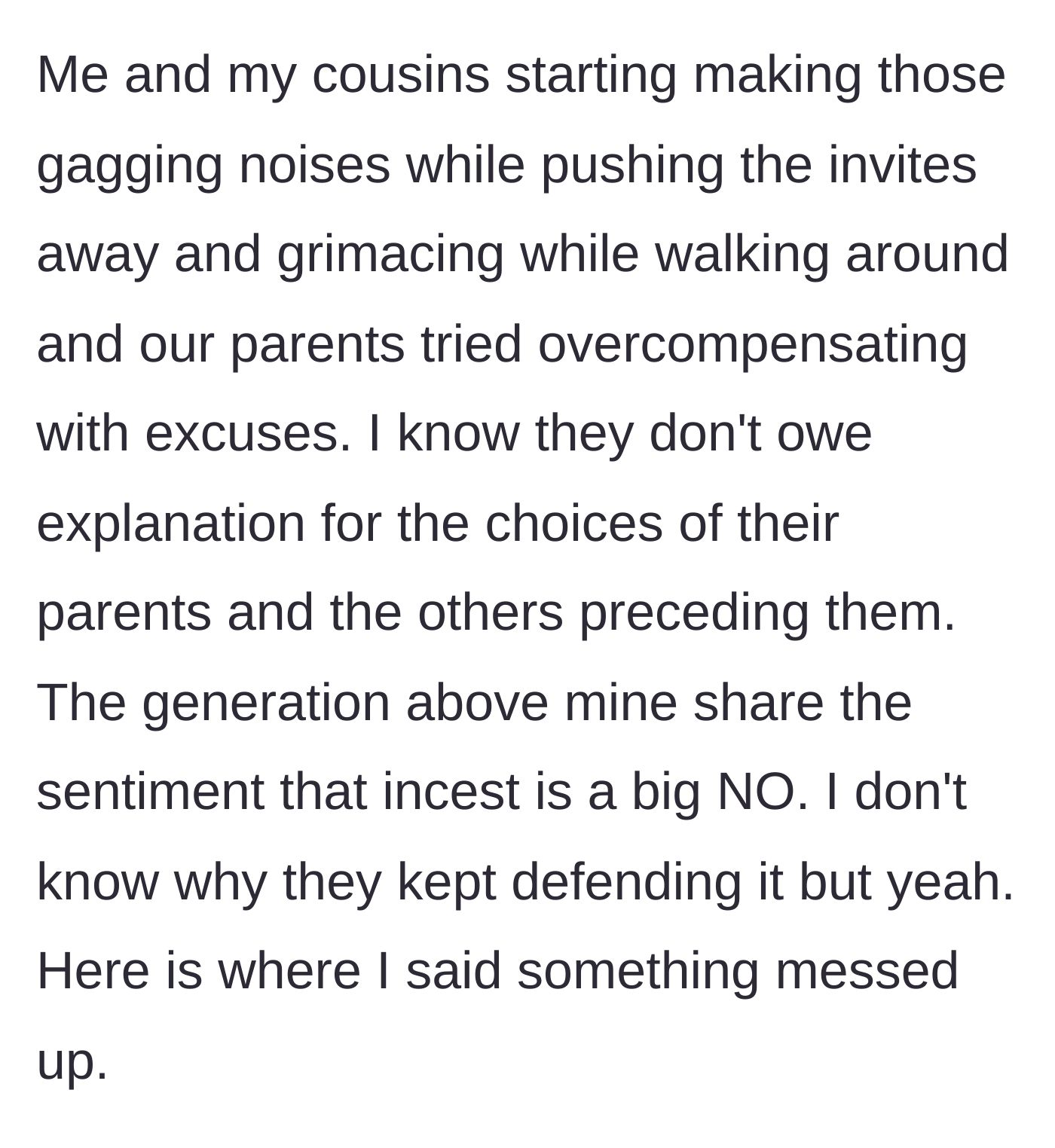 Story part 4 - A group of young cousins making disgusted faces and physically pushing wedding invitations off a dining table.