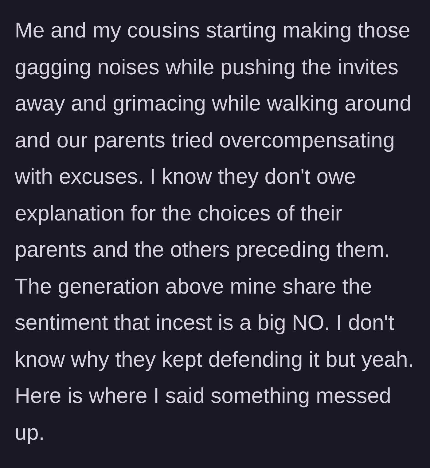 Story part 4 - A group of young cousins making disgusted faces and physically pushing wedding invitations off a dining table.