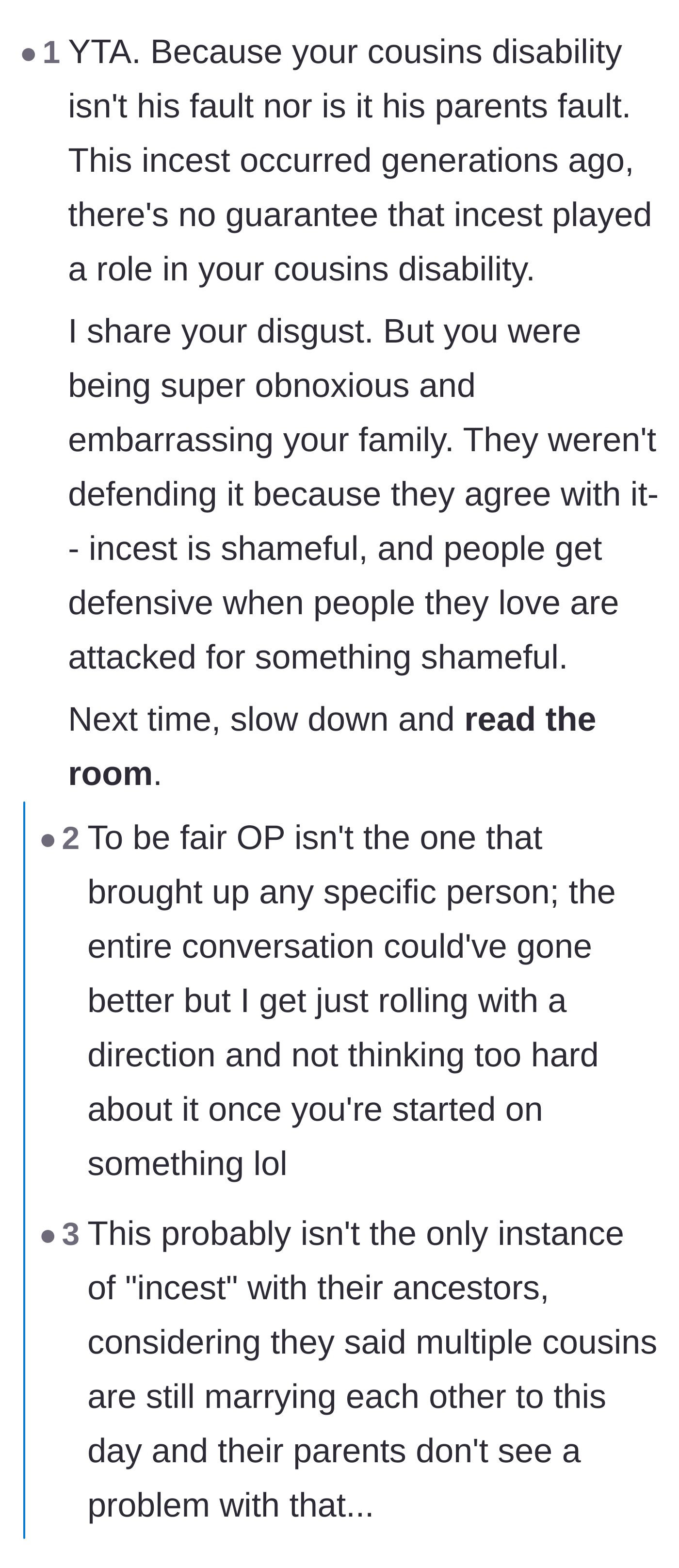 Comment thread 3 - Advice on reading the room and understanding how deep generational shame runs in families.
