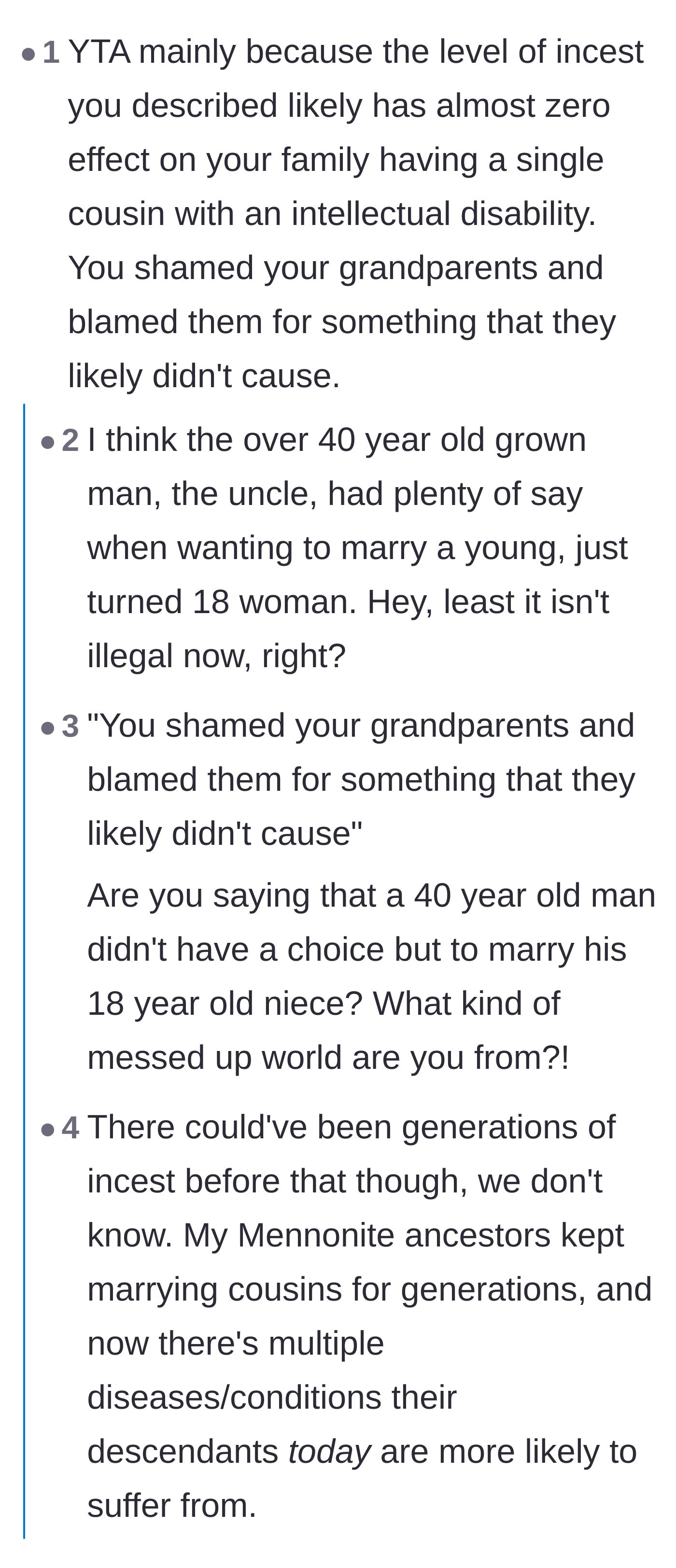 Comment thread 4 - A debate about the creepy age gap between the grandparents versus the actual genetic fallout.