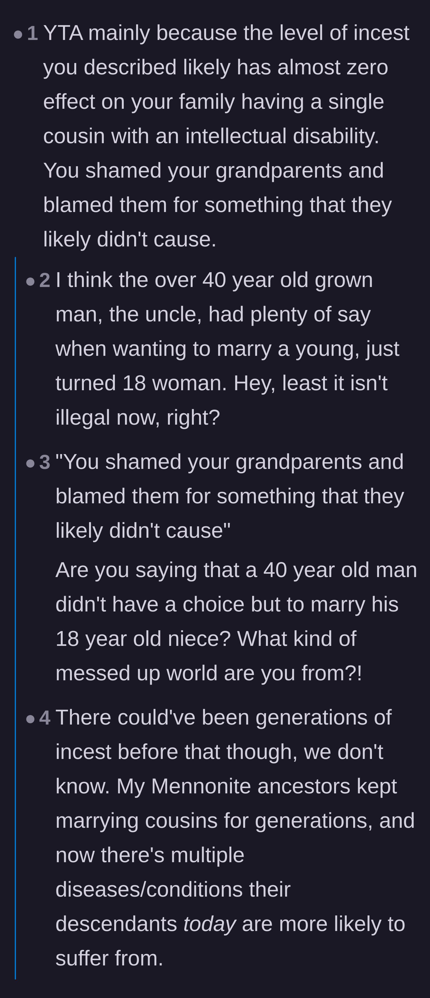 Comment thread 4 - A debate about the creepy age gap between the grandparents versus the actual genetic fallout.