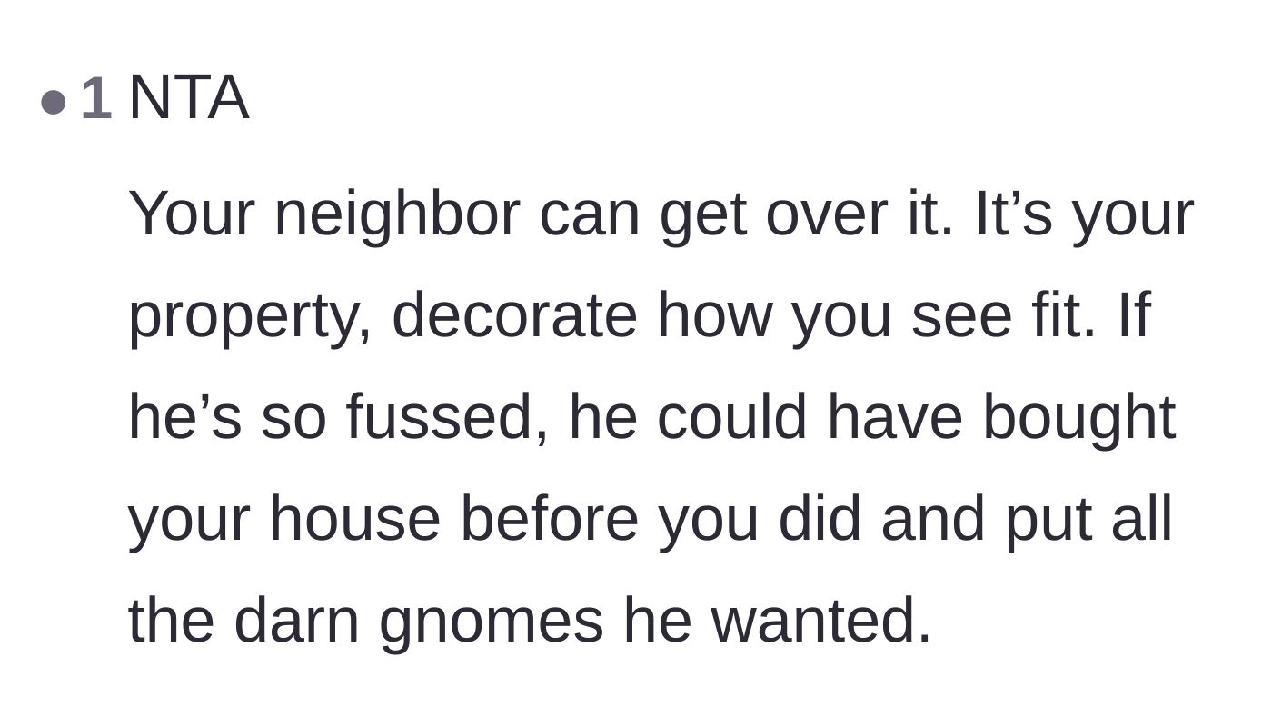 Comment thread 5 - A straightforward reminder that property owners have the final say on their own lawn decorations.