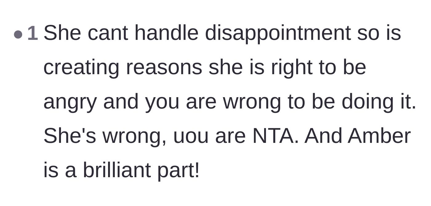 Comment thread 6 - Analyzing the friend's inability to handle disappointment and praising the role of Amber as a brilliant part.