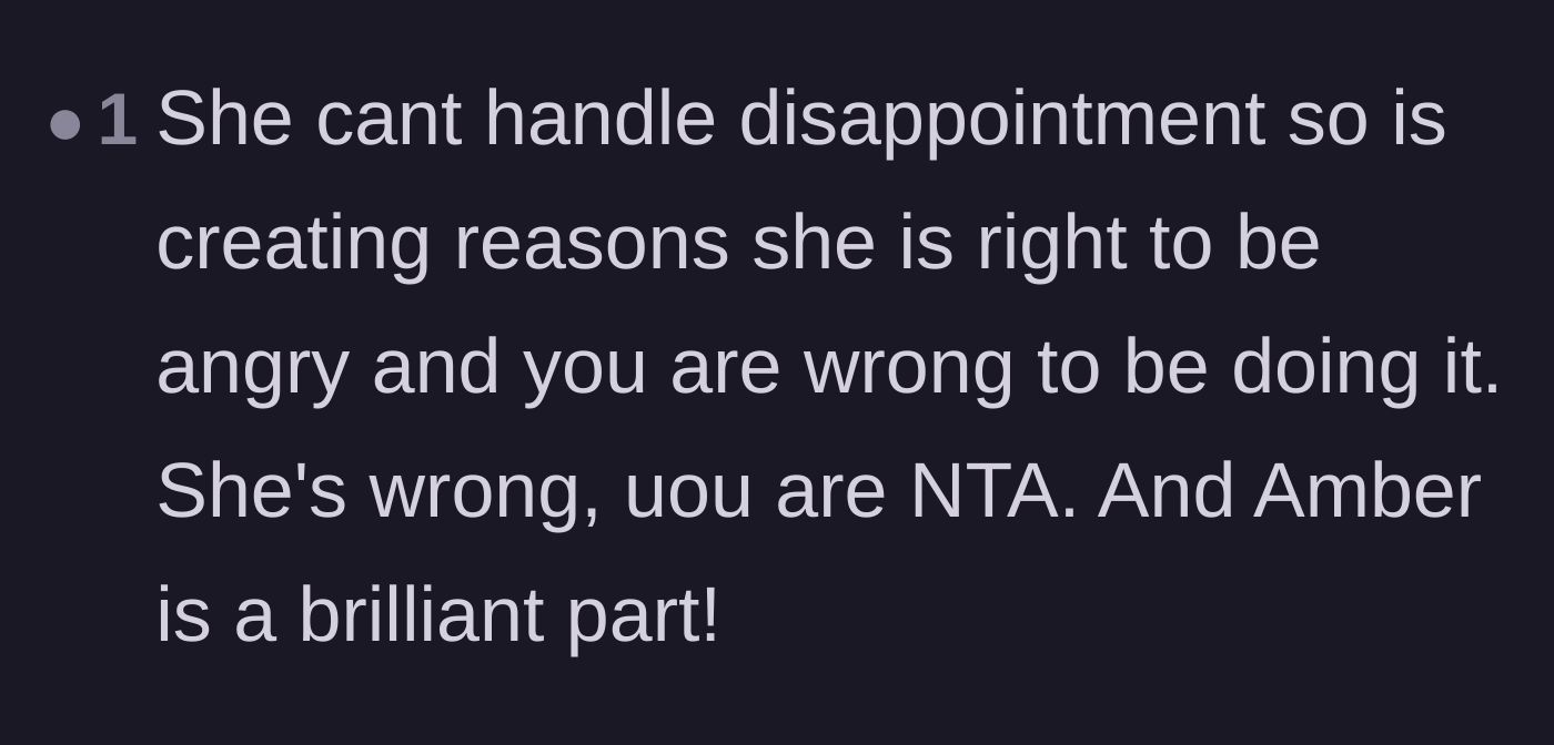 Comment thread 6 - Analyzing the friend's inability to handle disappointment and praising the role of Amber as a brilliant part.