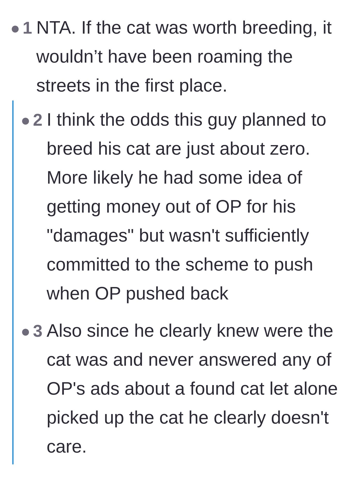 Comment thread 4 - Commenters pointing out the owner's negligence for not searching for the missing cat for over a week.
