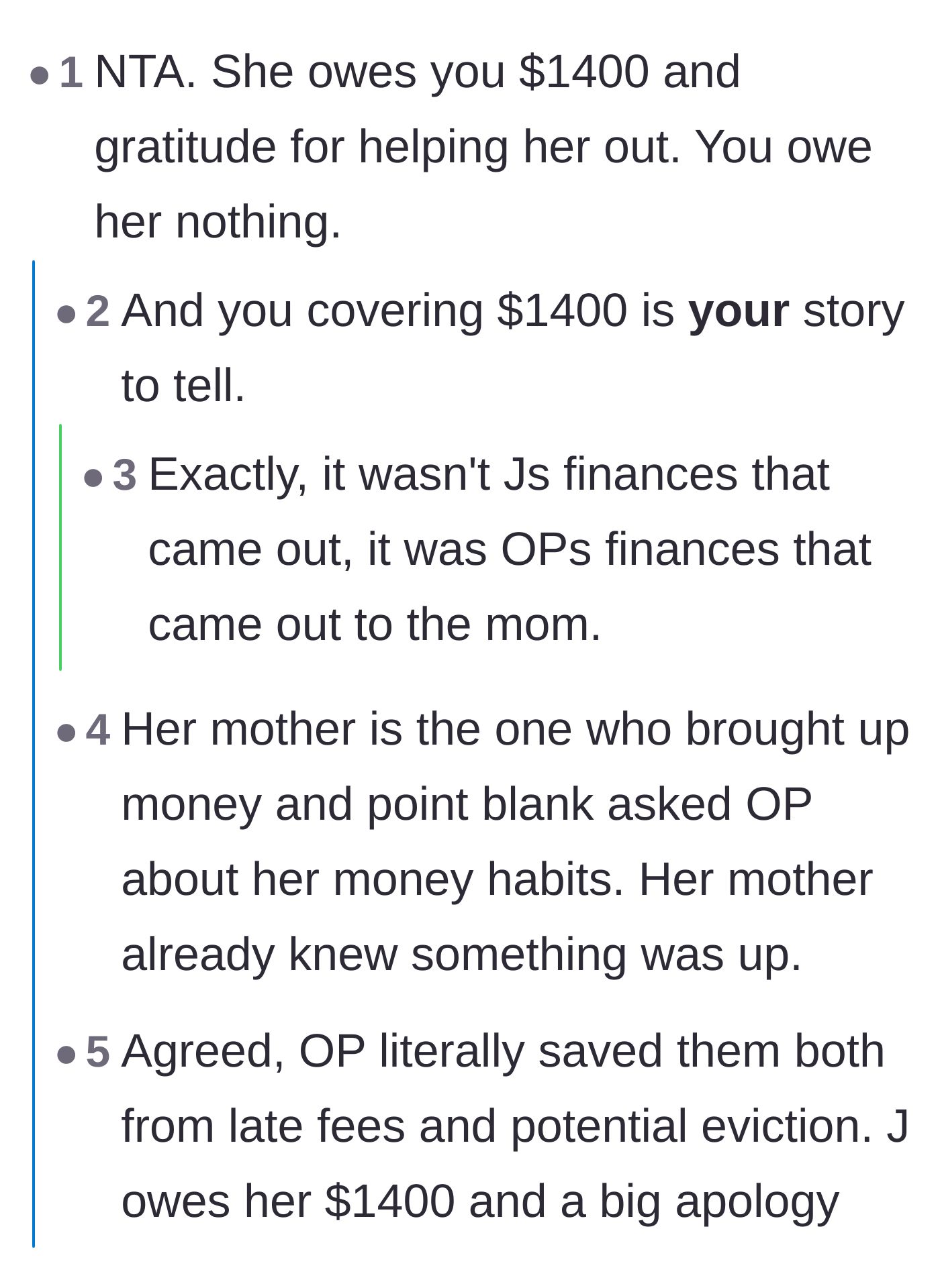 Comment thread 2 - Pointing out that the narrator was actually discussing their own missing money, not just the roommate's finances.