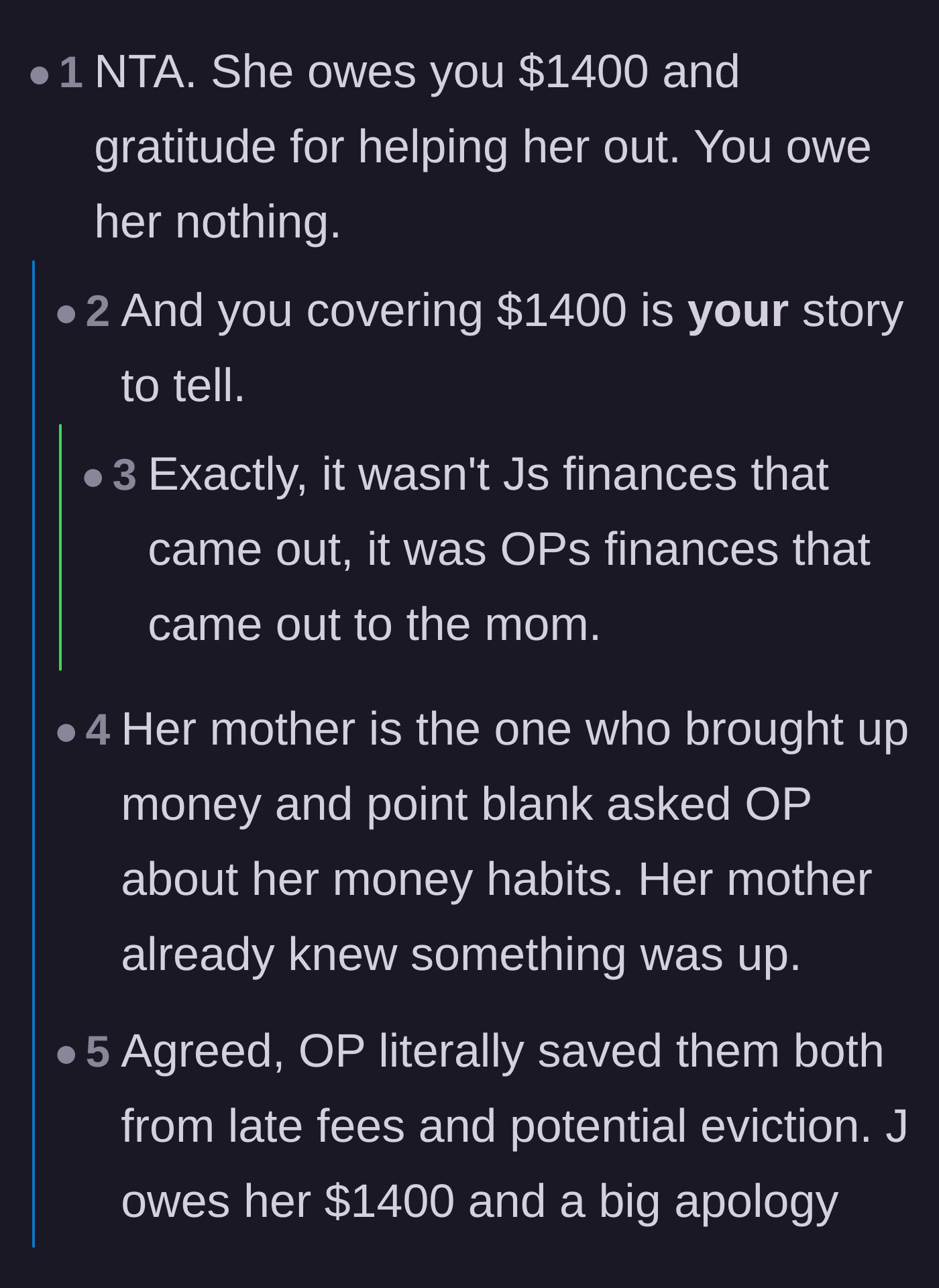 Comment thread 2 - Pointing out that the narrator was actually discussing their own missing money, not just the roommate's finances.