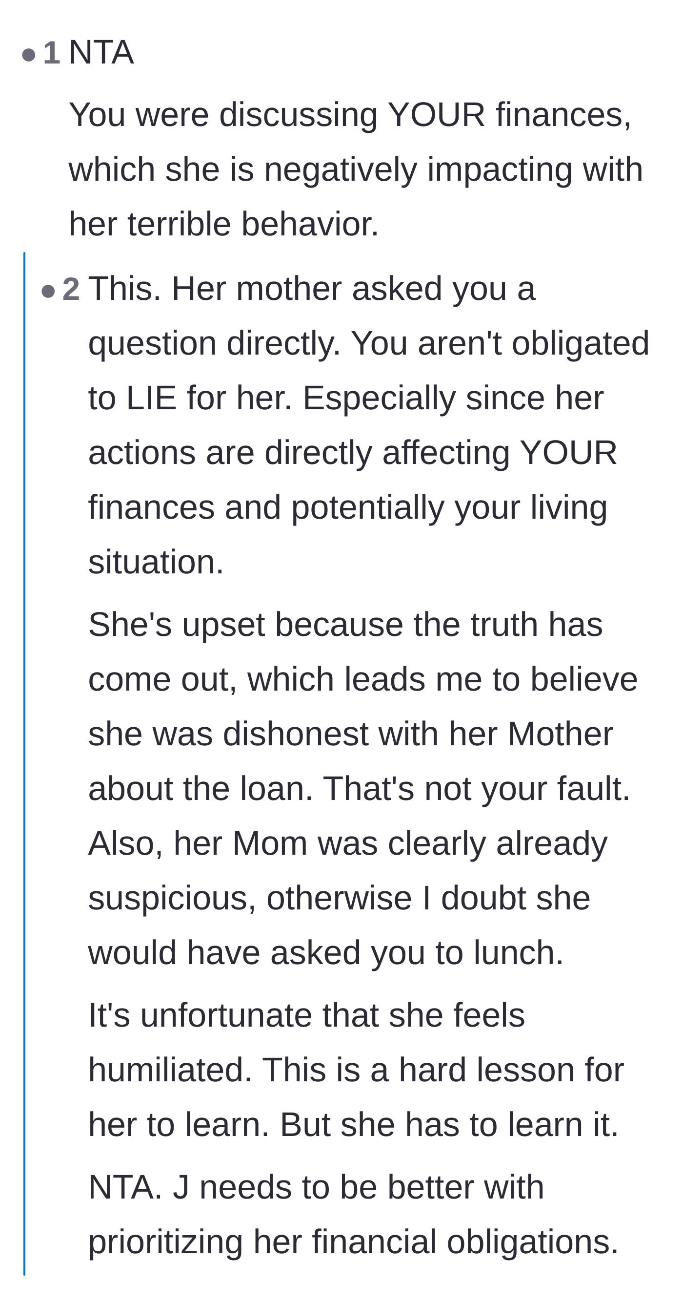 Comment thread 3 - Analysis of how the roommate’s mother already suspected a lie before taking the narrator to lunch.