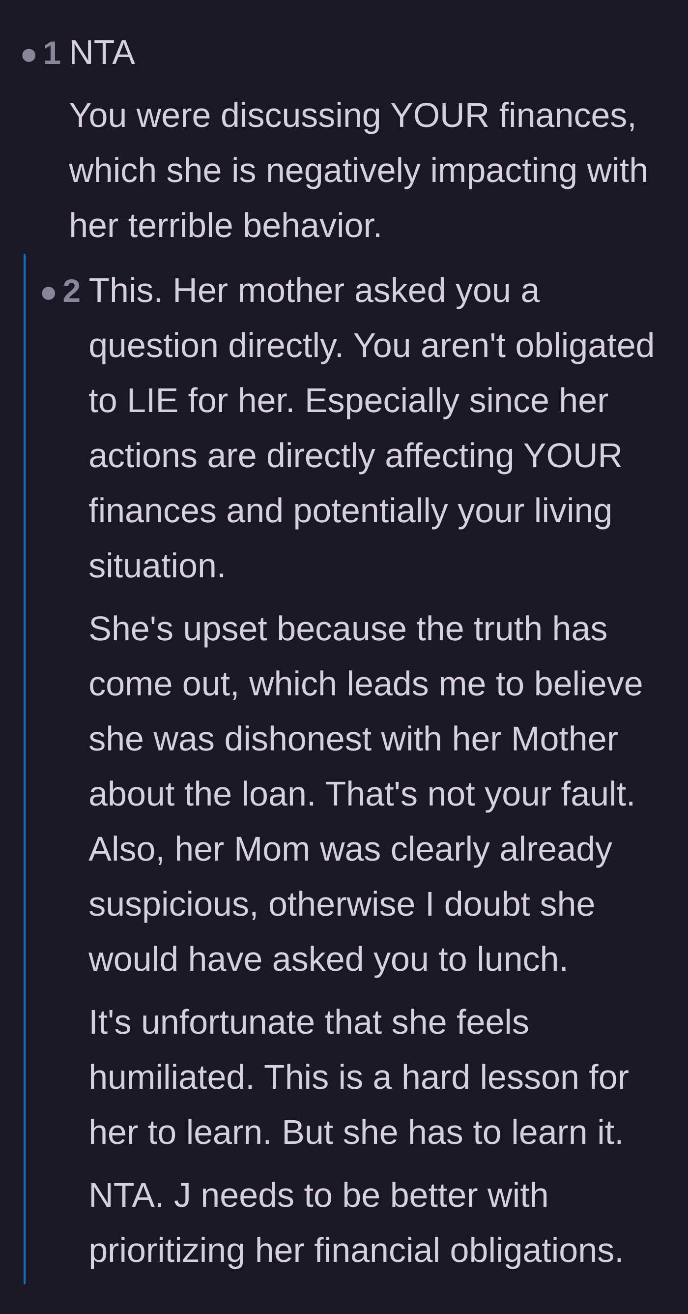 Comment thread 3 - Analysis of how the roommate’s mother already suspected a lie before taking the narrator to lunch.
