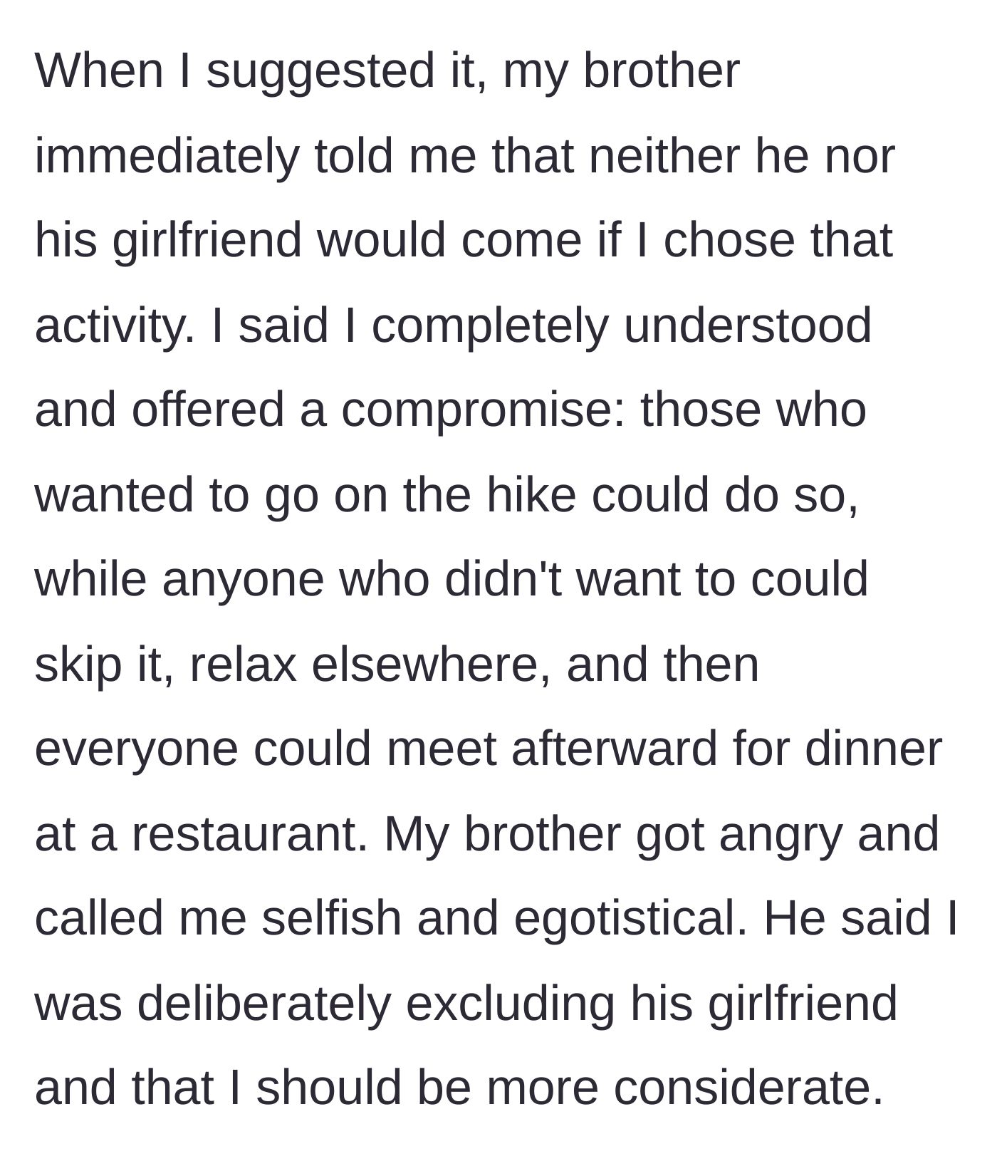 Story part 4 - An angry brother shouting on the phone while the birthday boy offers a dinner-only compromise.