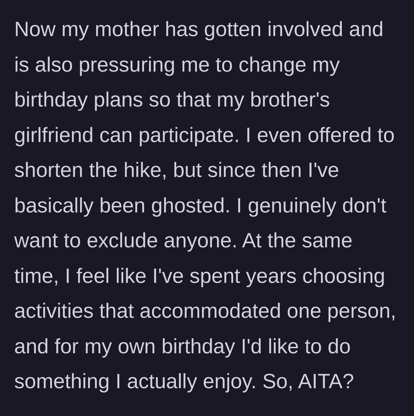 Story part 5 - A stressed birthday boy staring at his phone as his mother's text messages flood in, demanding he change his plans.