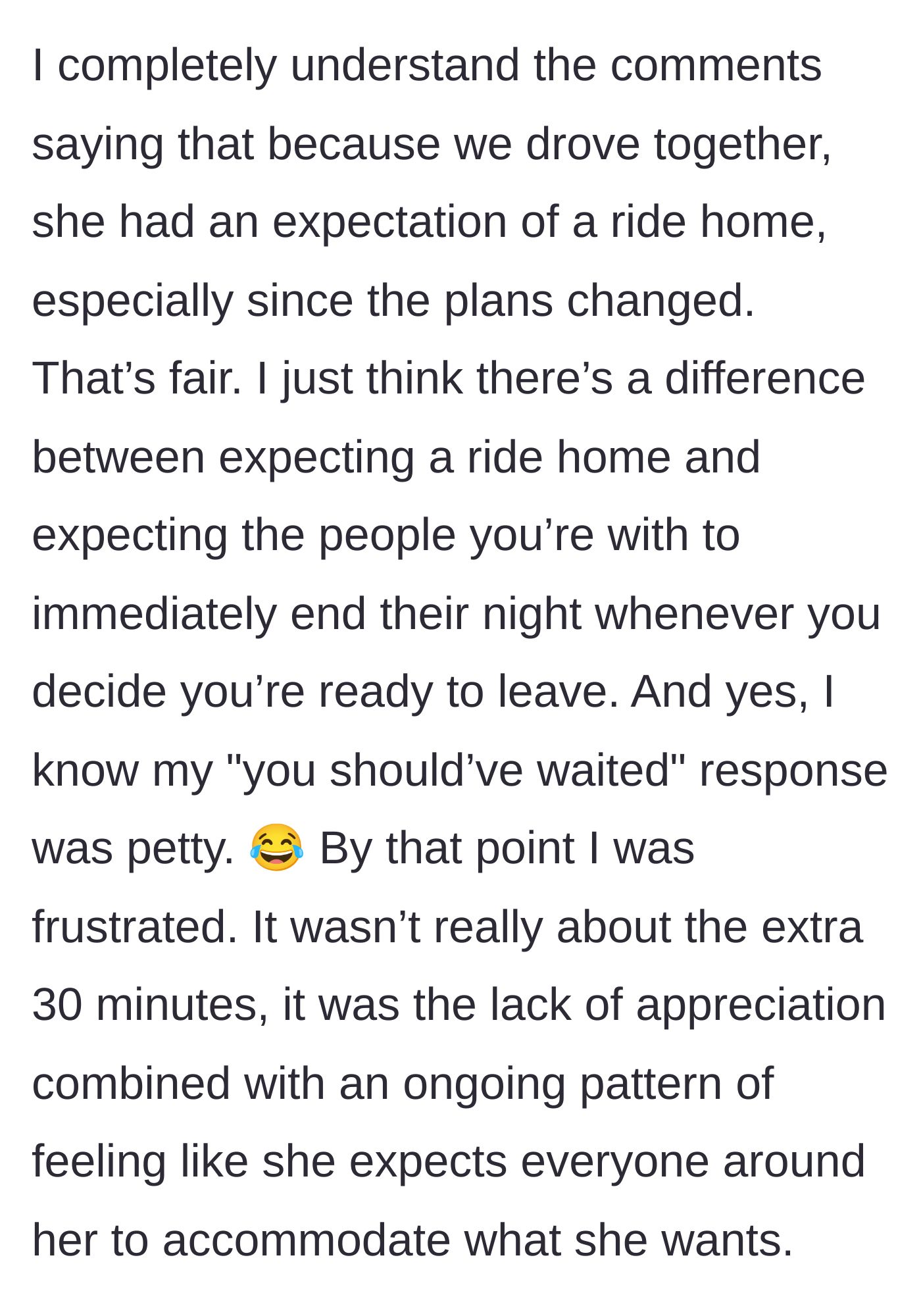 Story part 12 - The narrator admitting their text was petty but feeling completely justified after years of accommodating toxic behavior.