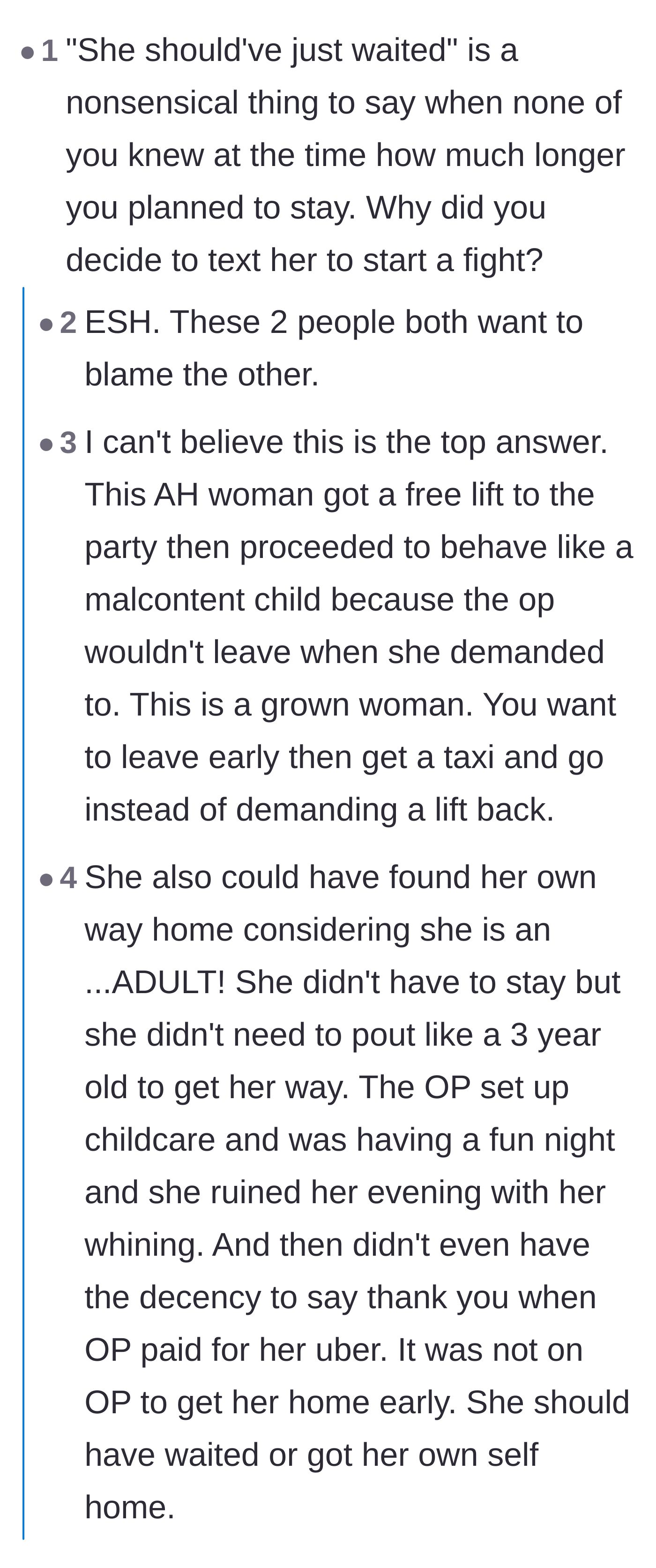 Comment thread 1 - A heated debate about whether sending the petty follow-up text made the driver just as bad as the passenger